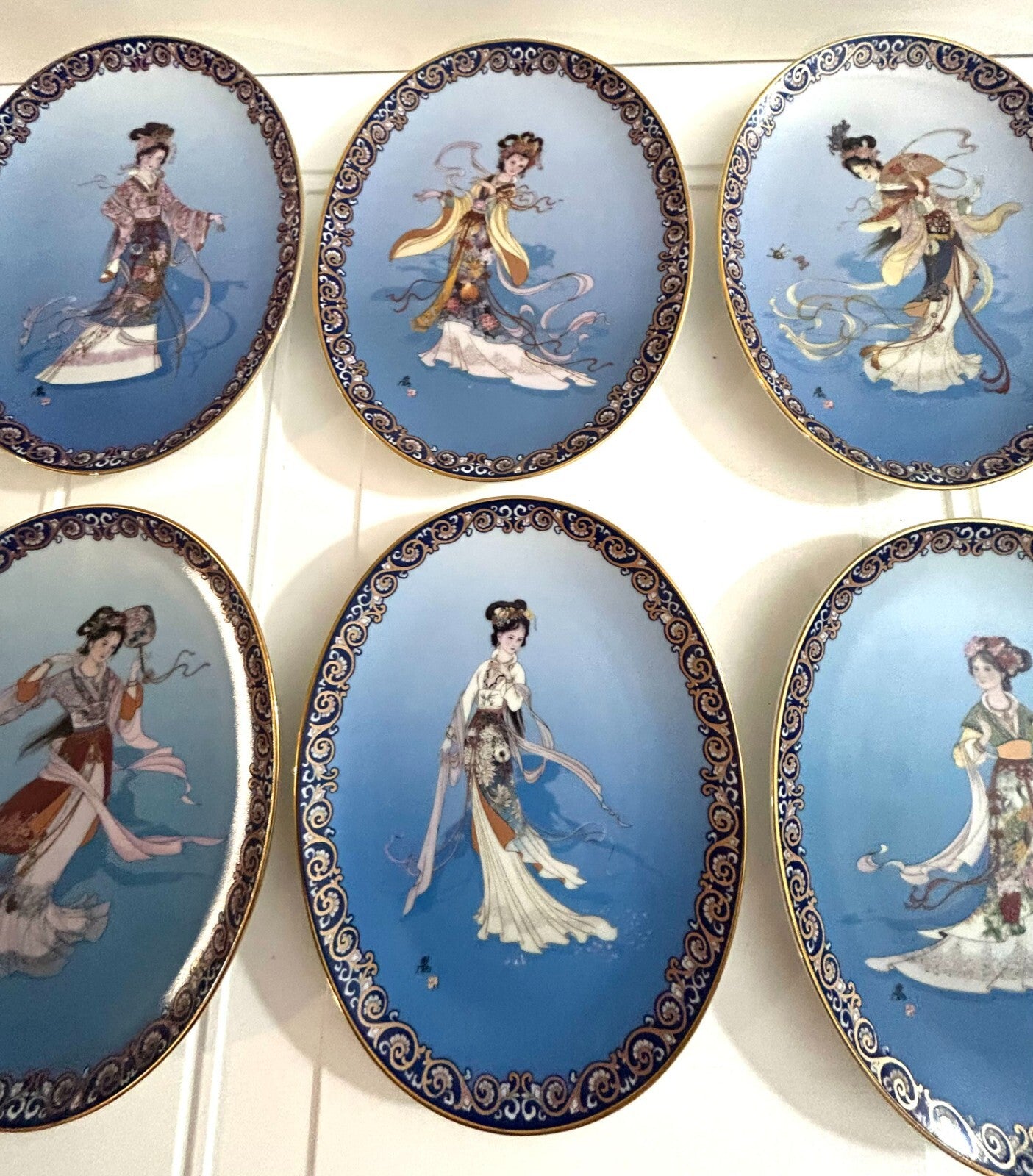 Set Of 6 The Bradford Exchange Geisha Oval Shaped Wall Hanging Display Plates