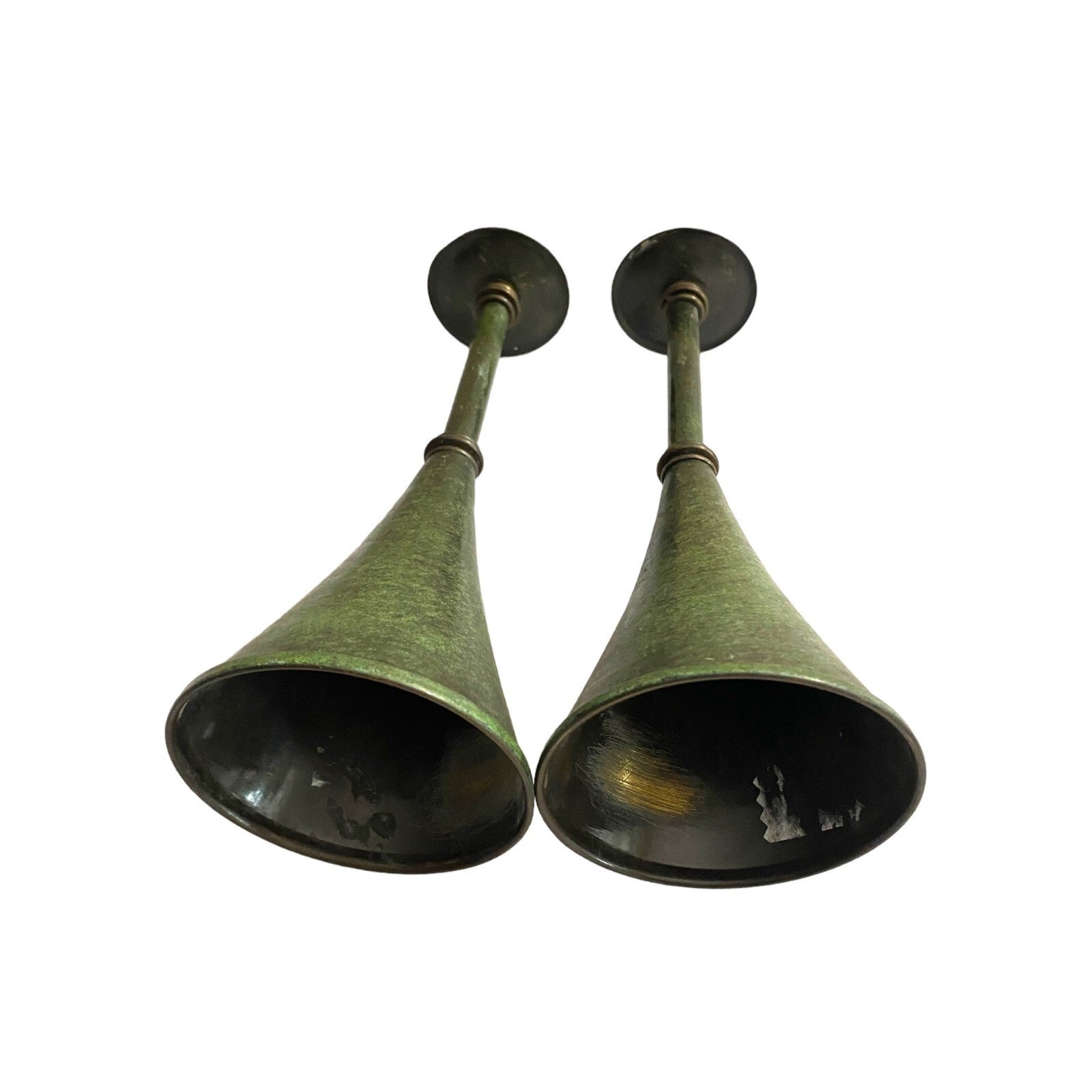 Mid Century Set of 2 Brass Candle Holders