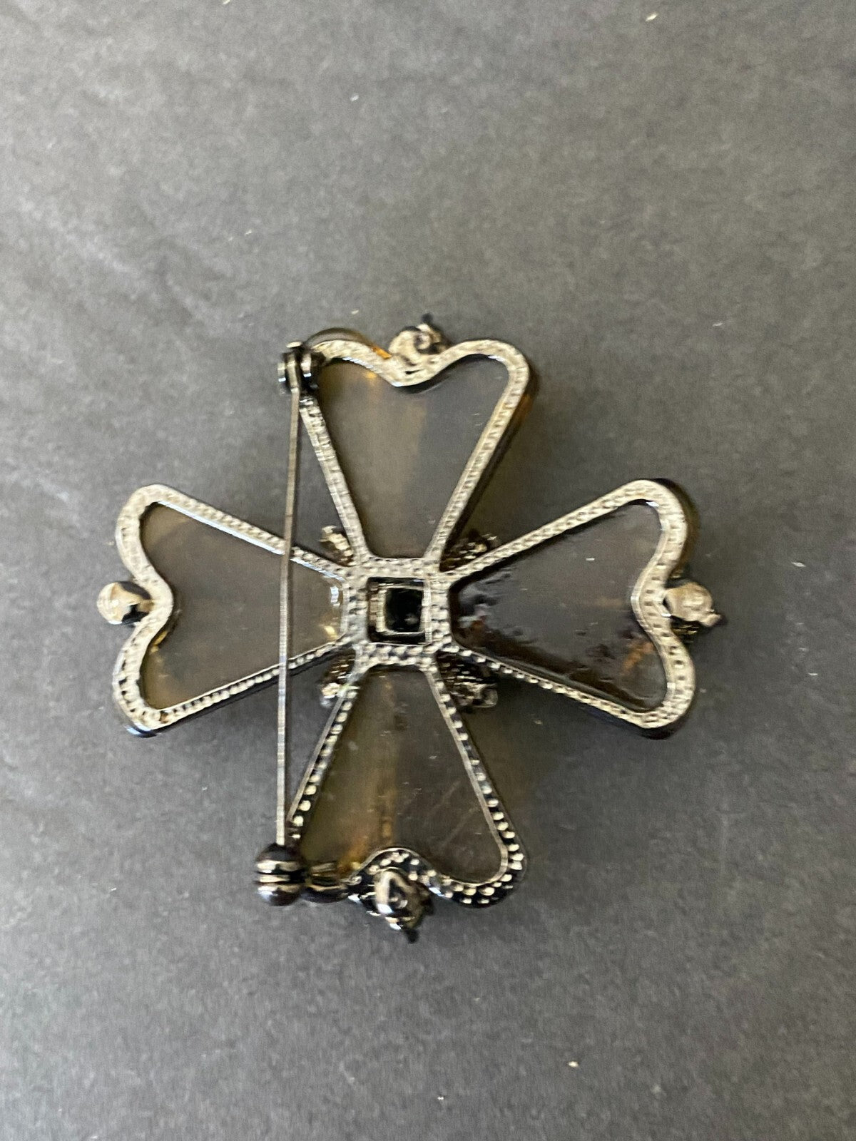 Vintage Accessocraft Smoked 2.5 Inches Cross Shaped With Rhinestones Brooch Pin
