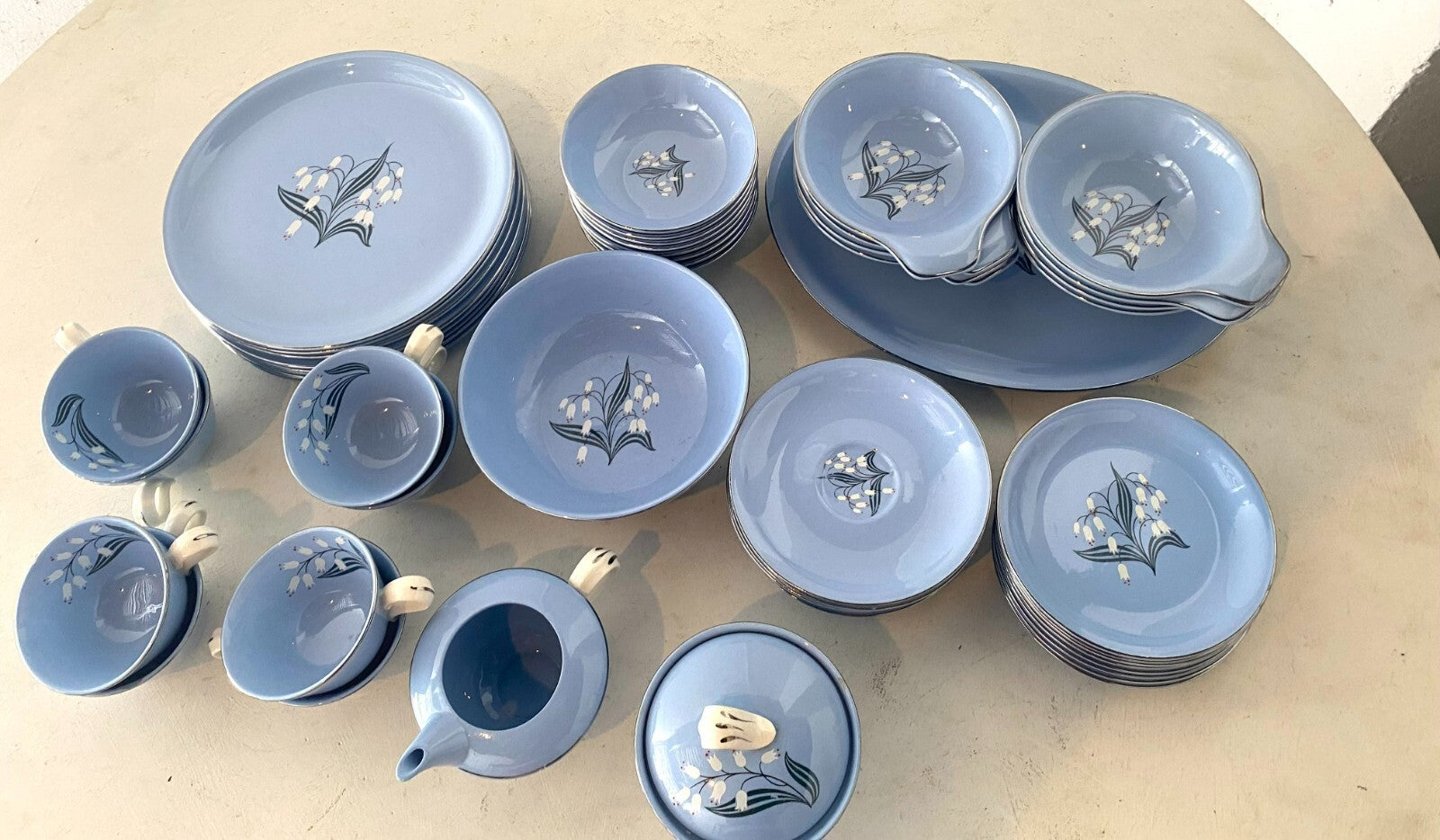 Skytone Pattern By Homer Laughlin Blue Floral China Set 51 Pcs For 8