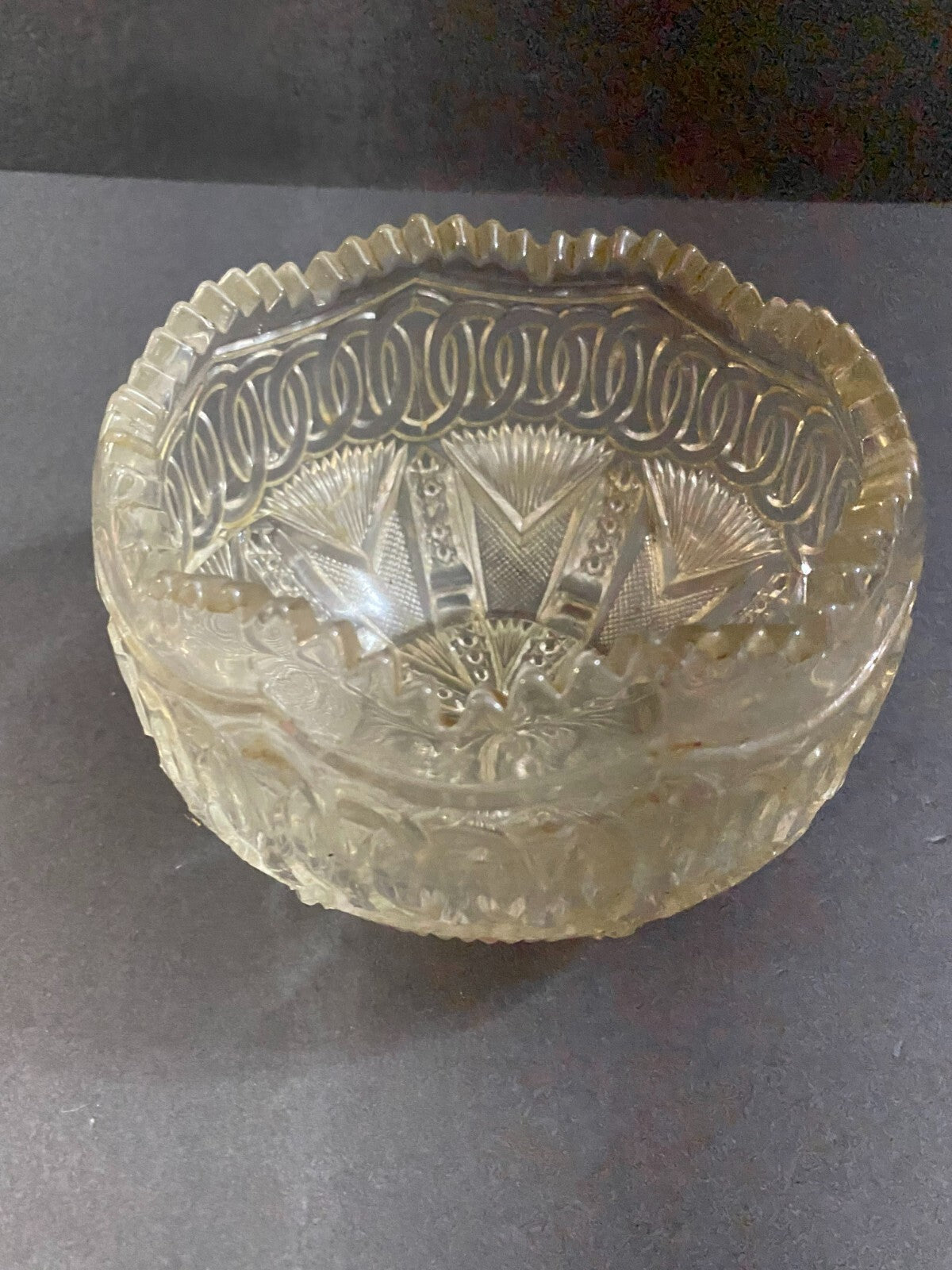 Vintage Heavy Round Cut Glass Footed Candy Bowl