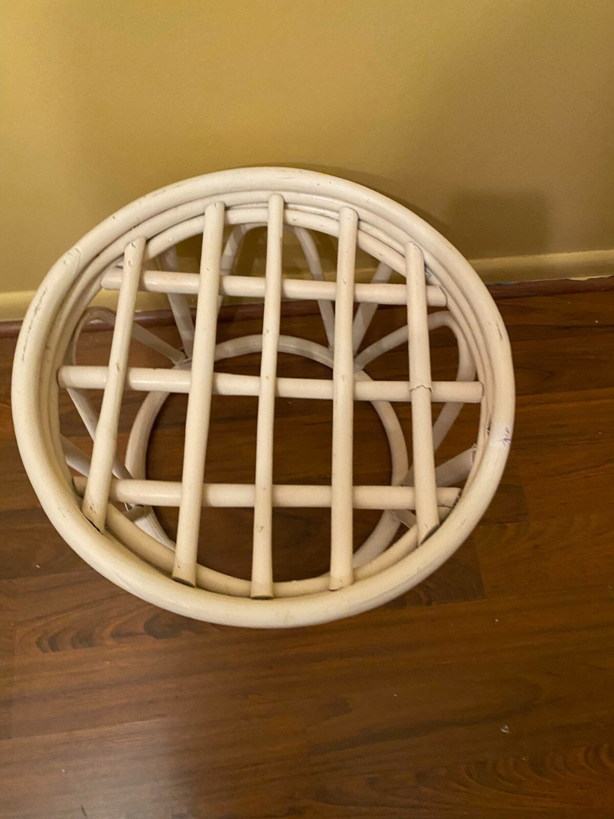 Vintage Beige Round Shaped Bamboo Planter/Table 14” Tall