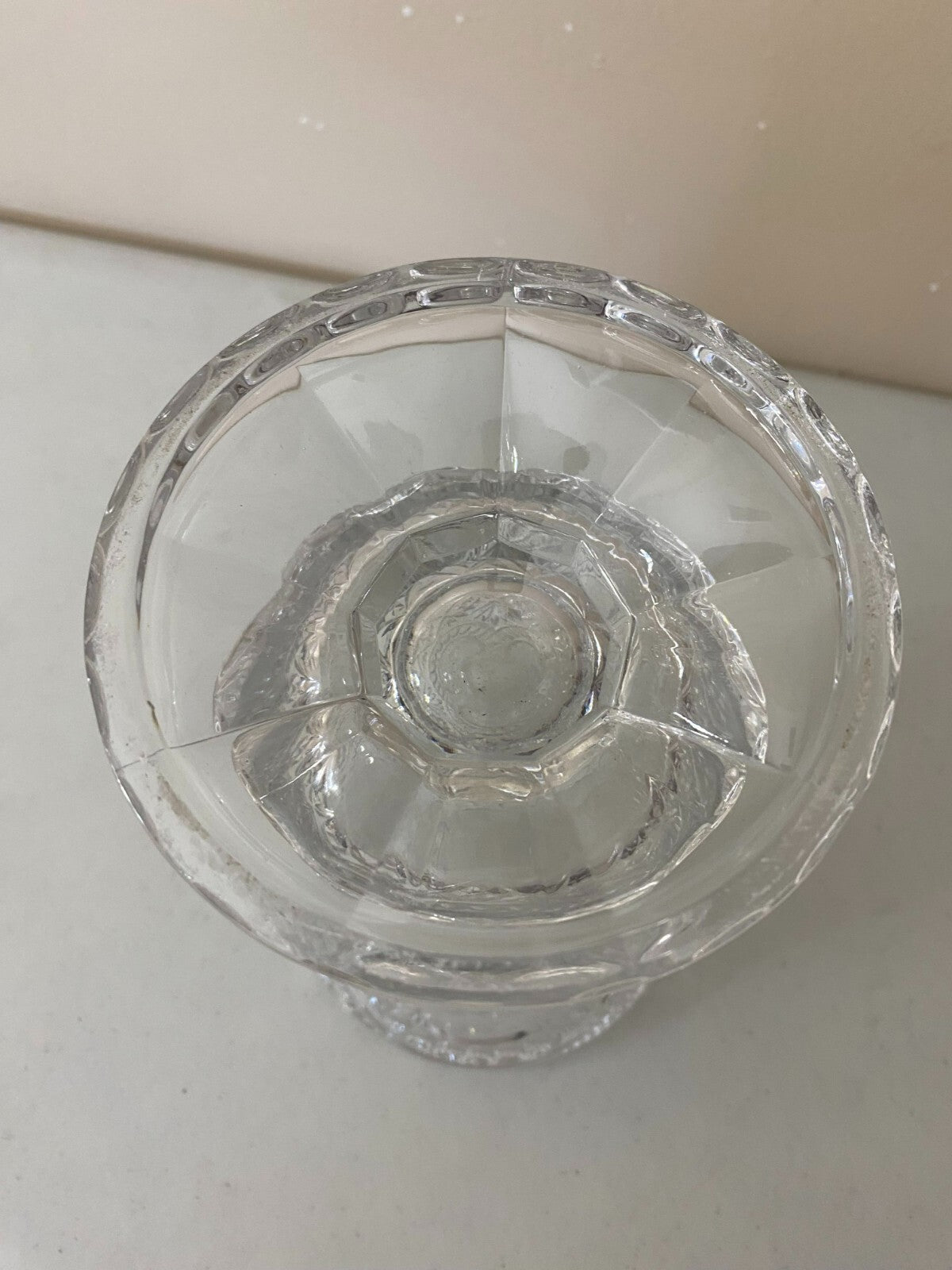 Vintage 10” Crystal Embossed Flower Footed Vase