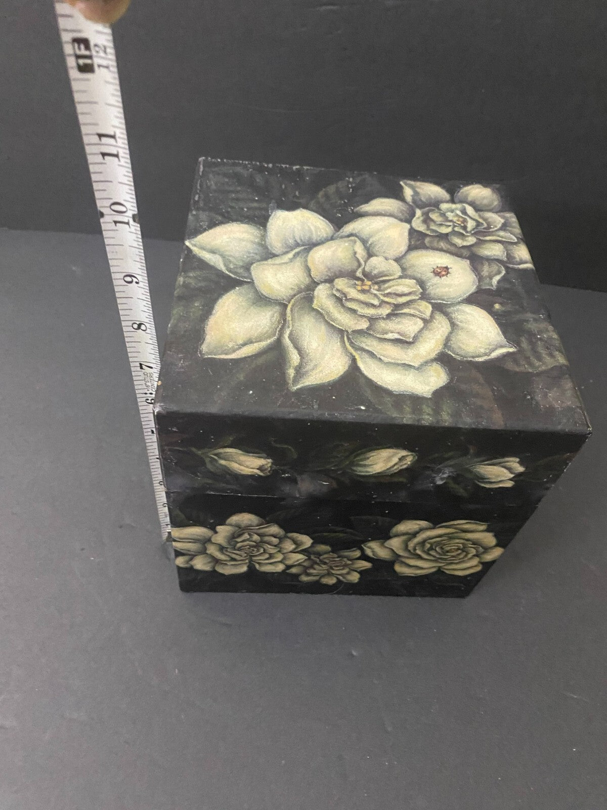 Bobs Boxes Black And White Square Shaped Floral Decorative Box Size 8 x 7.5 In