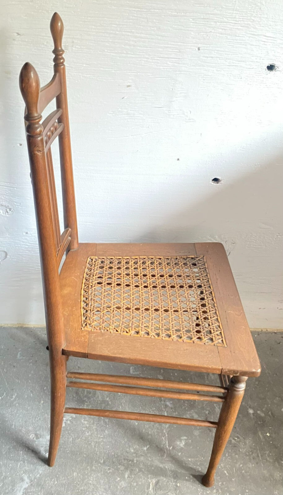 Early 1900’s Antique Light Brown Wooden Chair Cane Seat