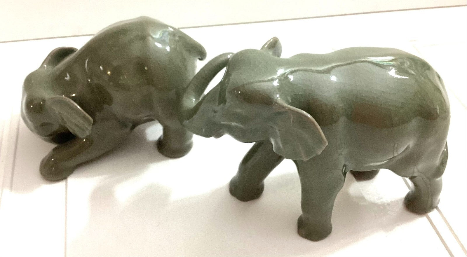 Lot Of 2 Hilda Flack Green Celadon Elephant Figurines