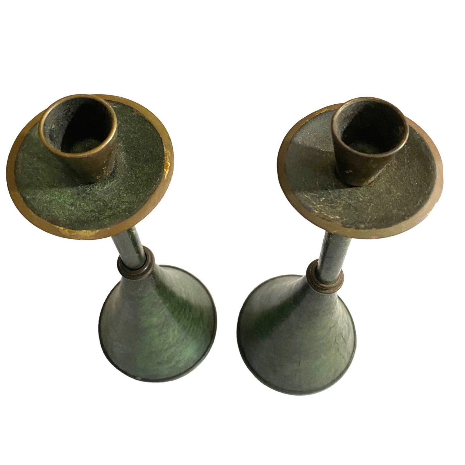 Mid Century Set of 2 Brass Candle Holders
