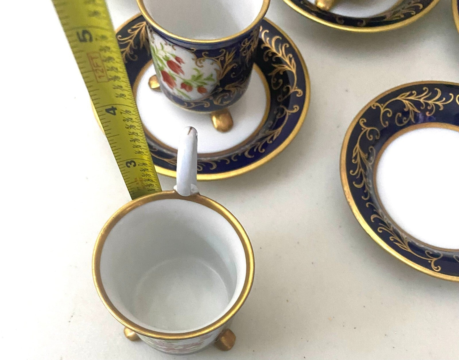 Vintage Pirken Hammer Hand Painted Blue Gold Set of 5 Cups And Saucer