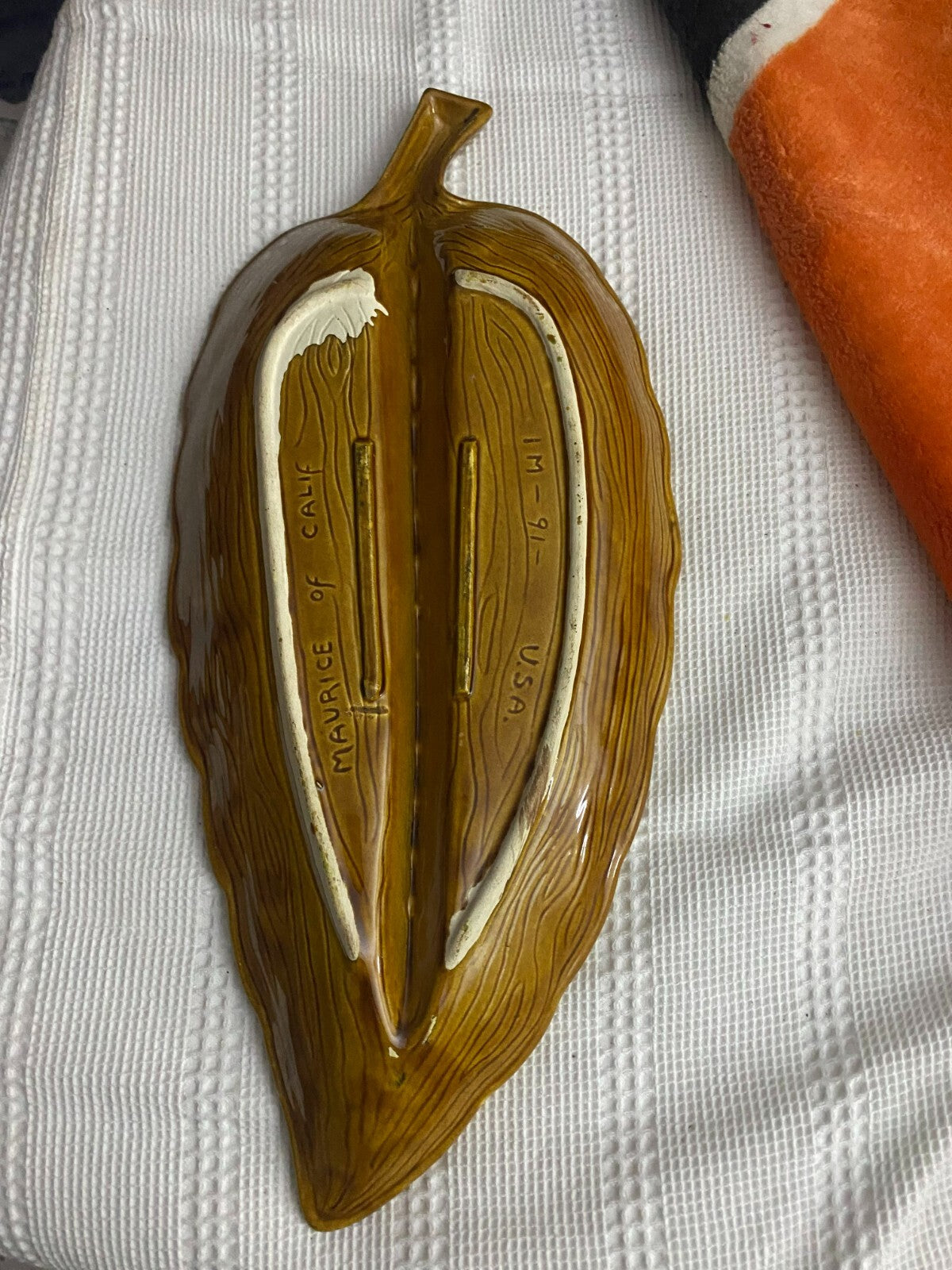 Maurice Of California Multicolor Leaf Shaped Pottery Cigarette Ashtray