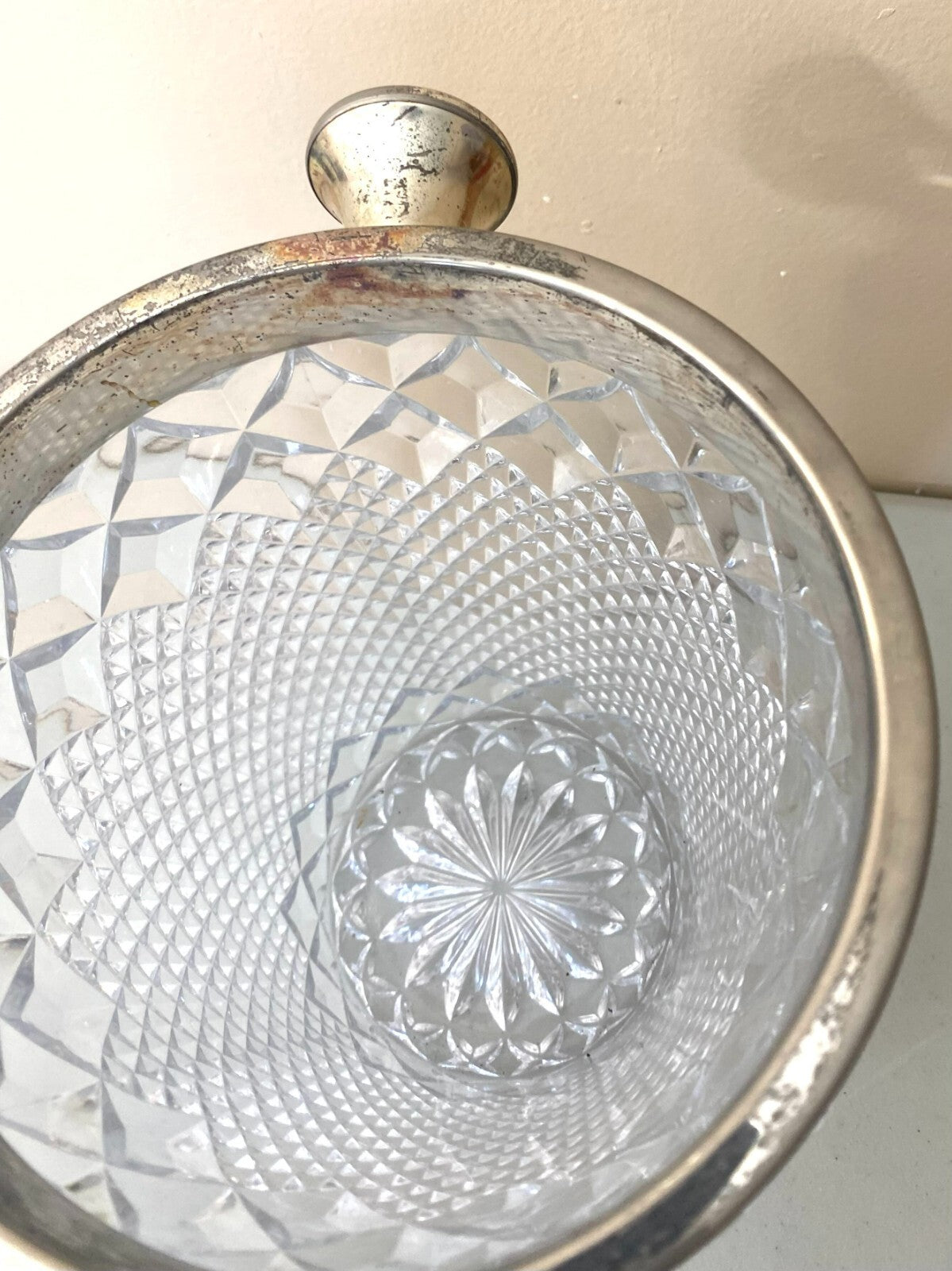 Vintage French Cut Crystal Champagne Bucket silver Handles