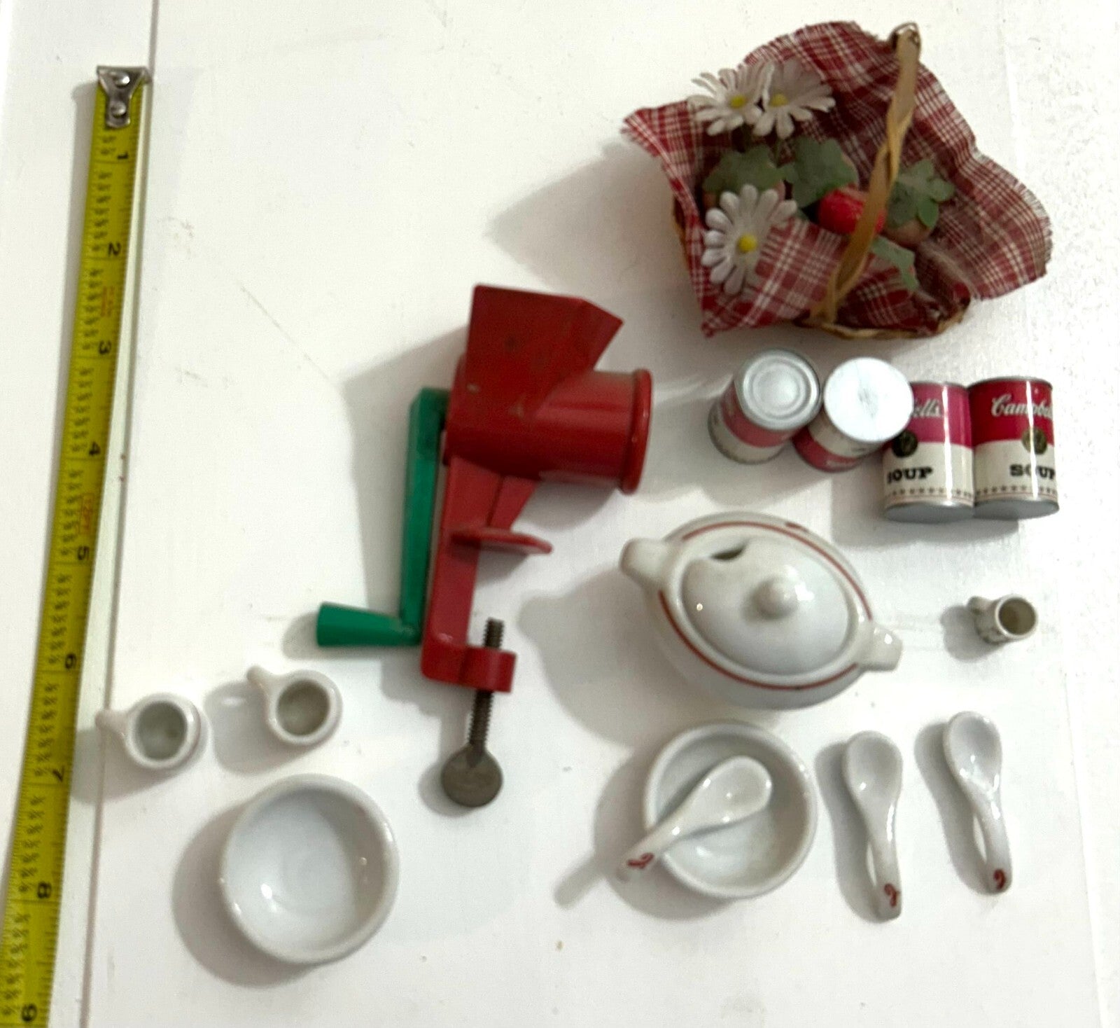 Vintage Campbell Collectibles (Cans, Soup Spoons & Bowl, Grinder, Tea Pot & Cup)