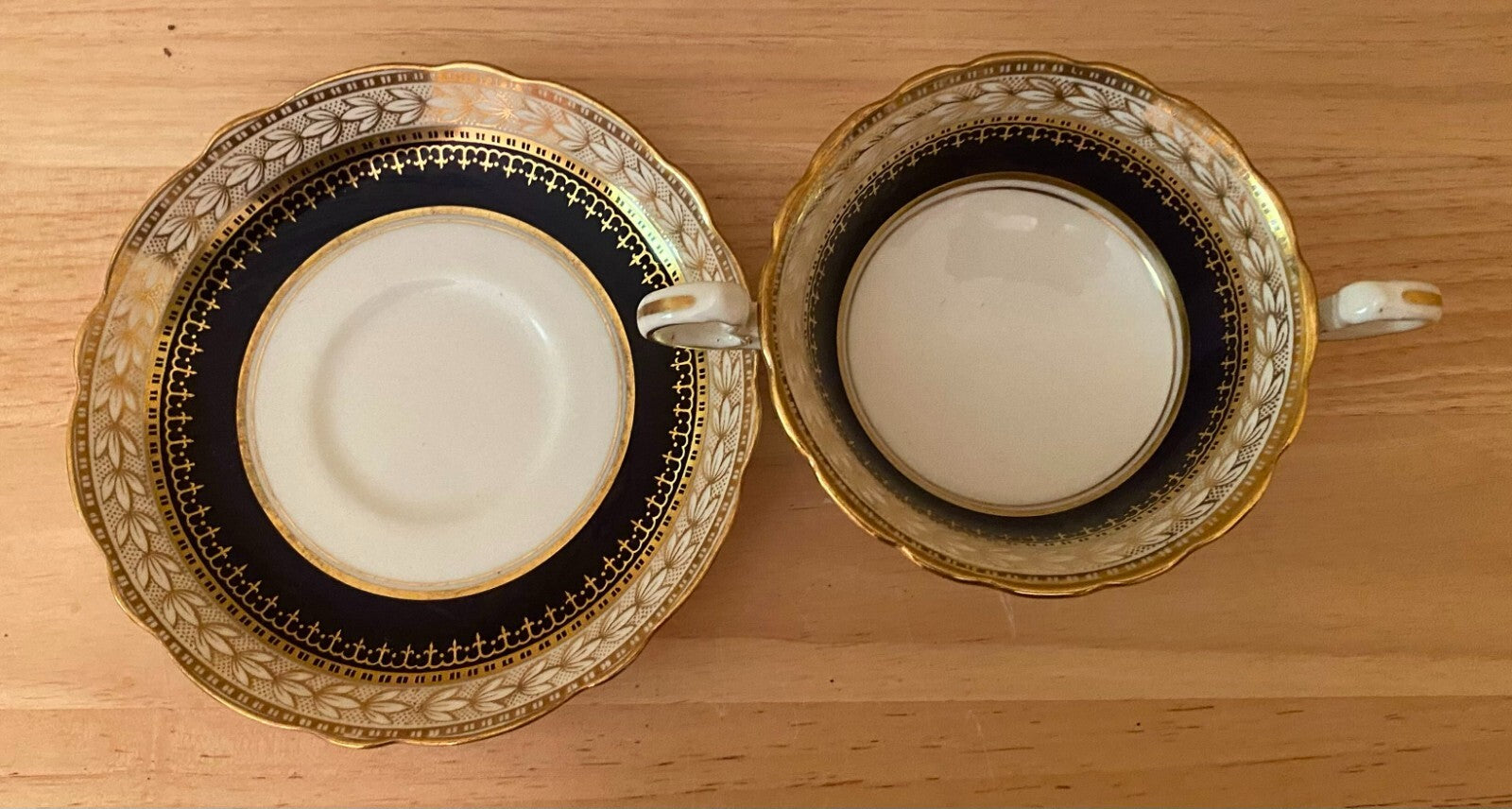 Ainsley Black/Gold/White Double Handle Cream Soup Cup & Saucer Set