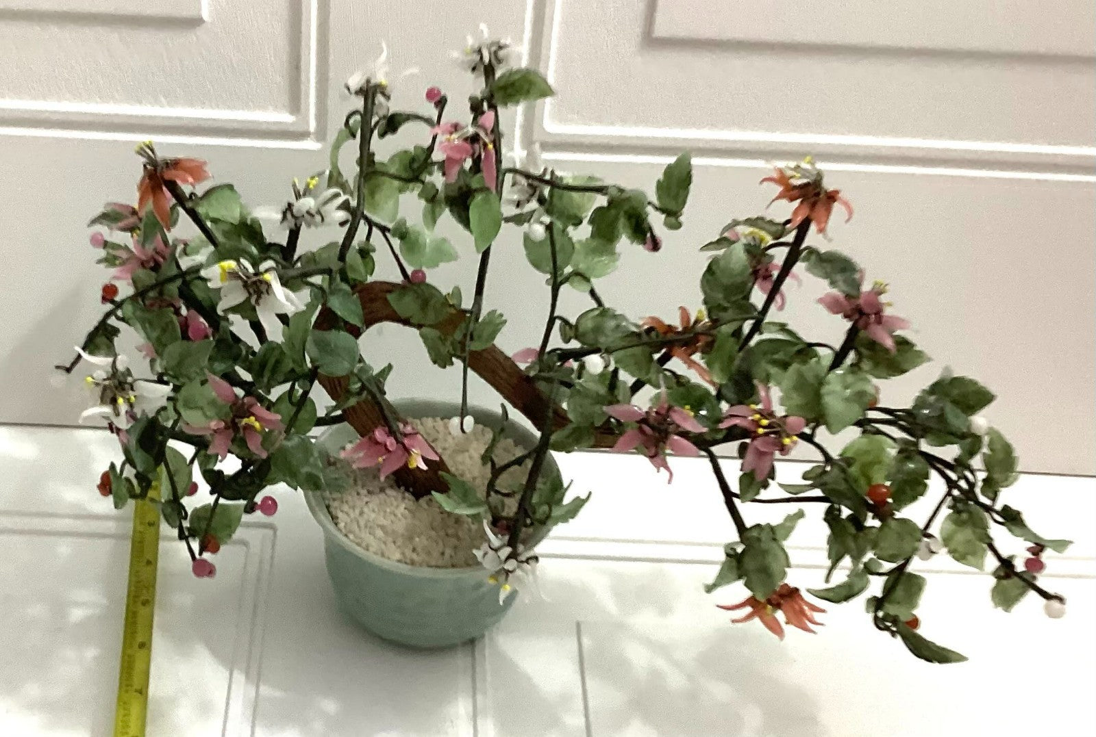 Japanese Vintage Artificial Bonsai Tree And Jade Flowers