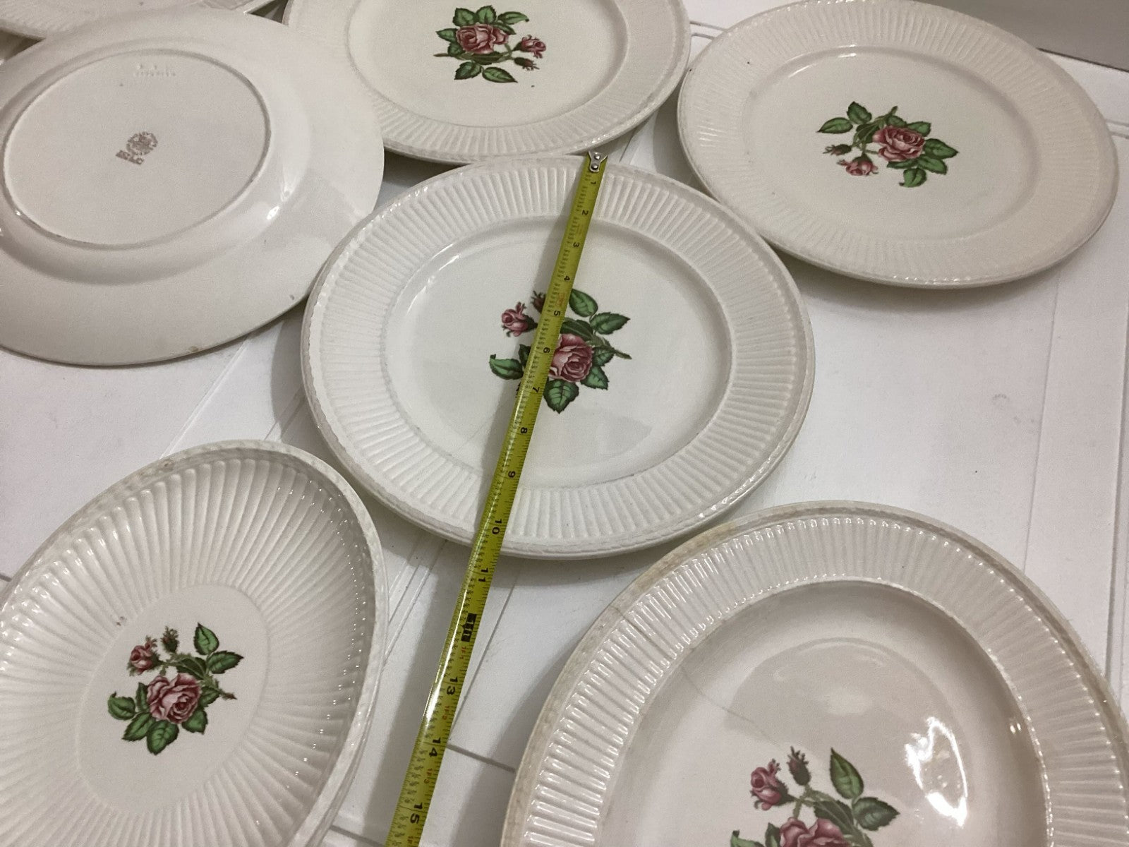 Lot Of 9 Vintage Wedgwood White Moss Rose Dish Plates