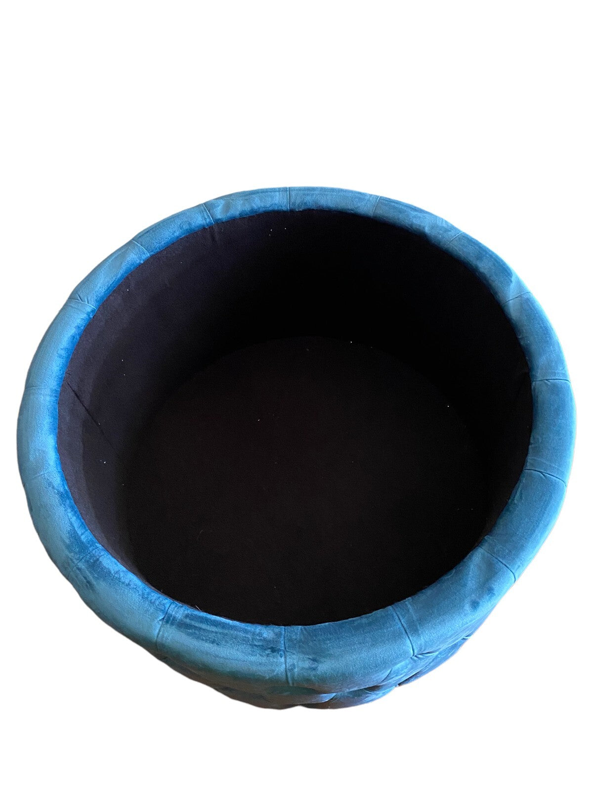 Blue Tufted Round Ottoman/Storage. no Wheels
