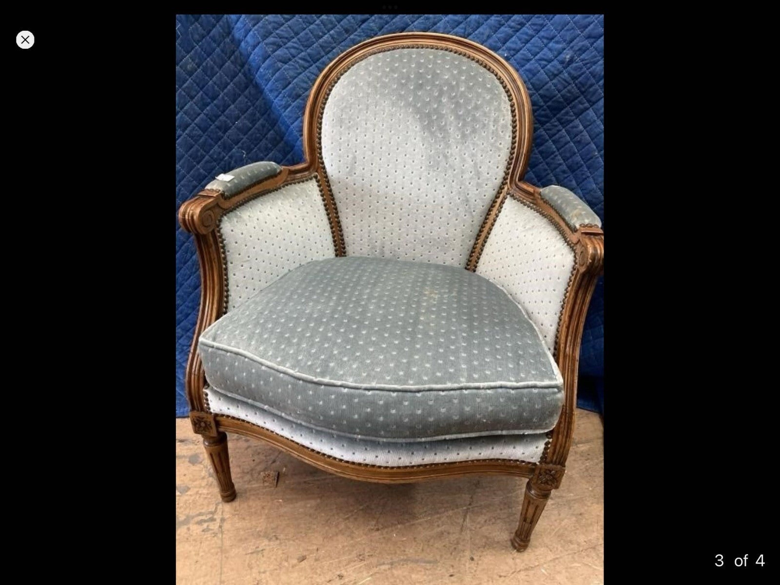 Vintage Ettan Allan Blue Velvet French Bergere Living Room Lounge Armchair