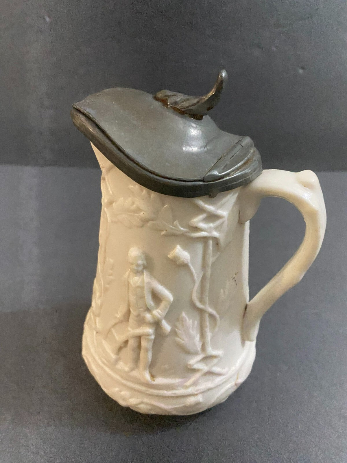Rare Antique 1850 Parian Porcelain Small Cain & Abel Abolitionist Stoneware Jug