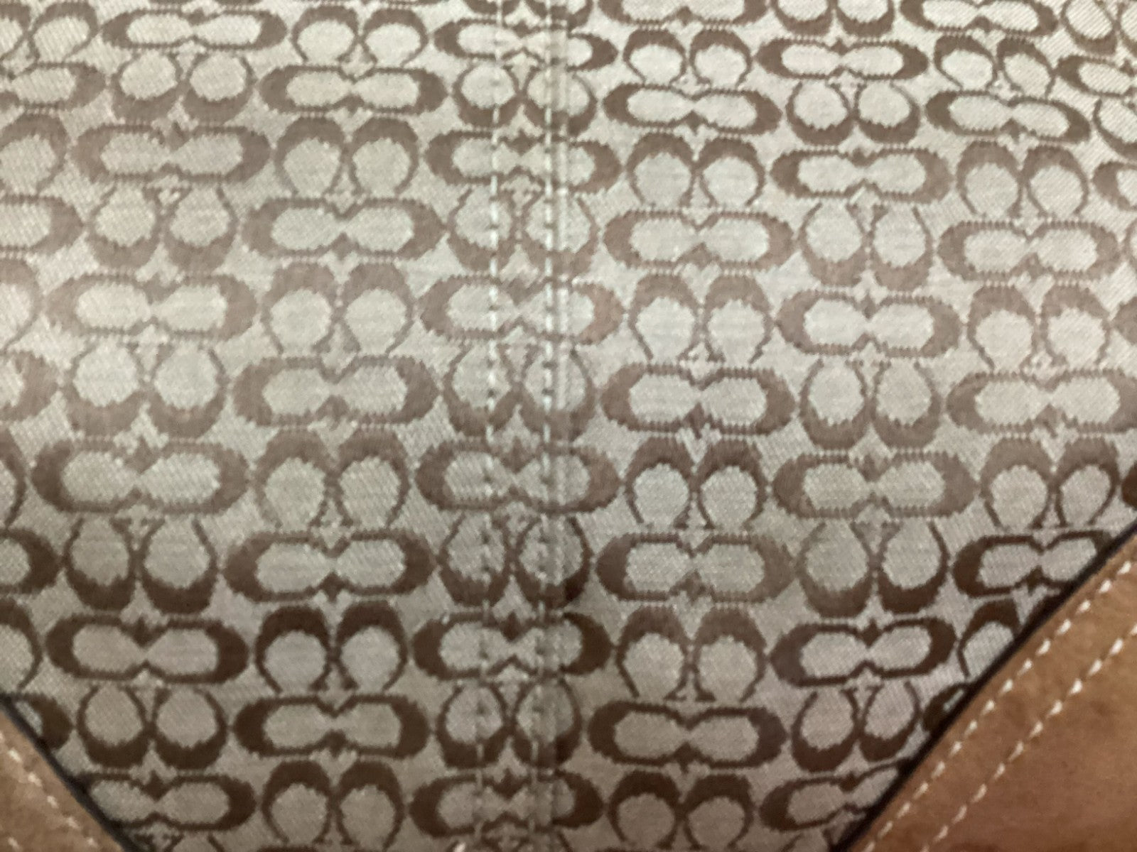 Coach Women's Signature Logo Brown Leather Canvass Double Handle Tote Bag