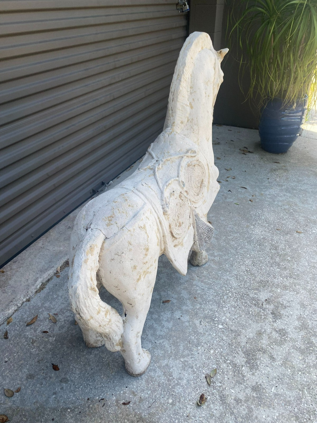 Large White Stylized Plaster Tang Horse Decor Display