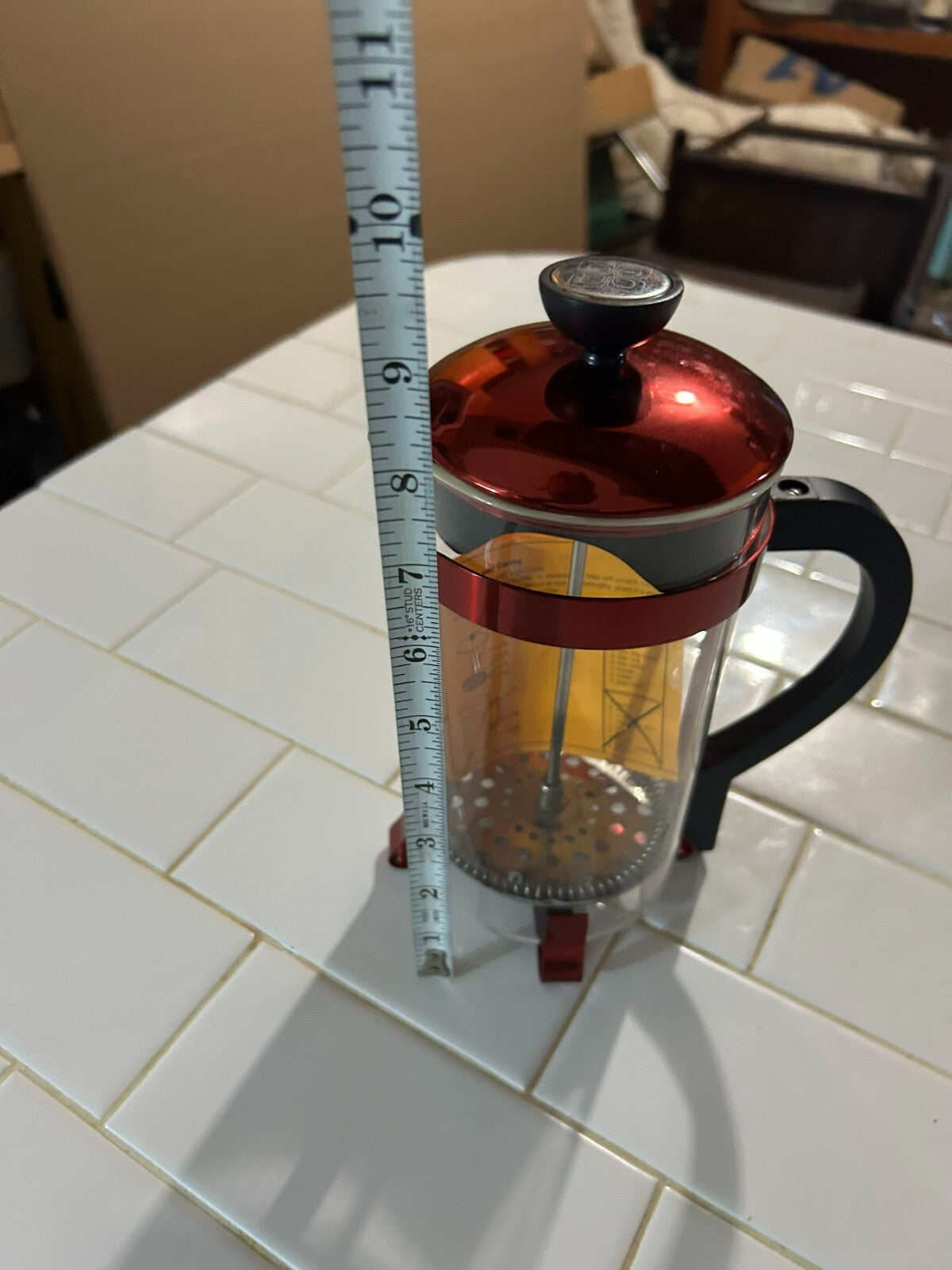 French Coffee Press / Tea Maker - Red Metallic With Black Handle