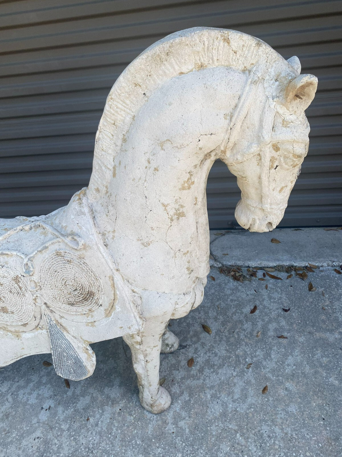 Large White Stylized Plaster Tang Horse Decor Display