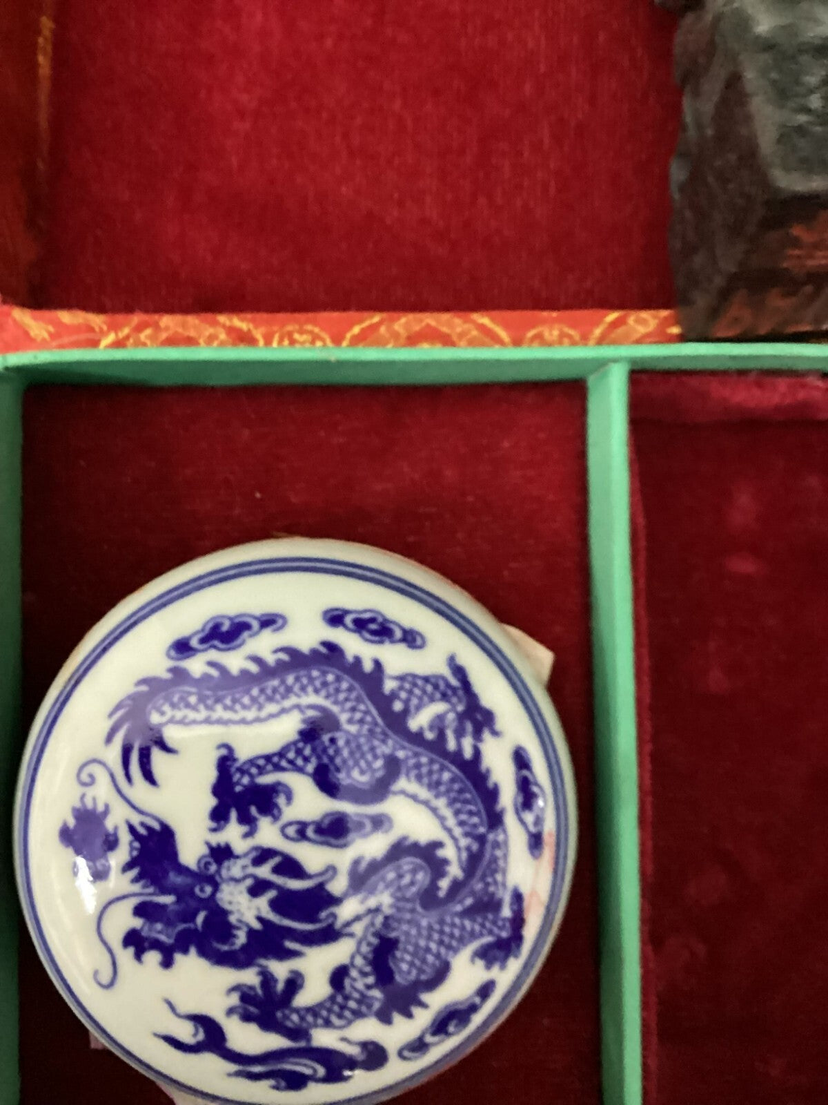 Vintage Asian Jade Stamp Box Set With Red Wax