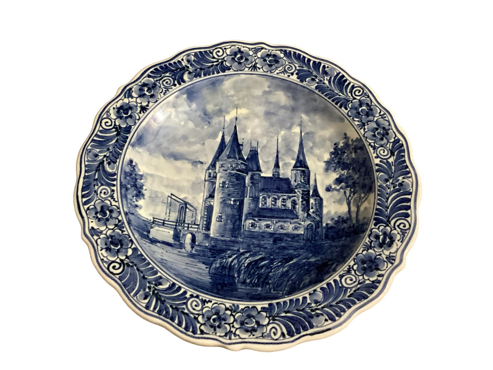 Antique Delft Blue White Hand Painted Collectible Wall Plate 12”