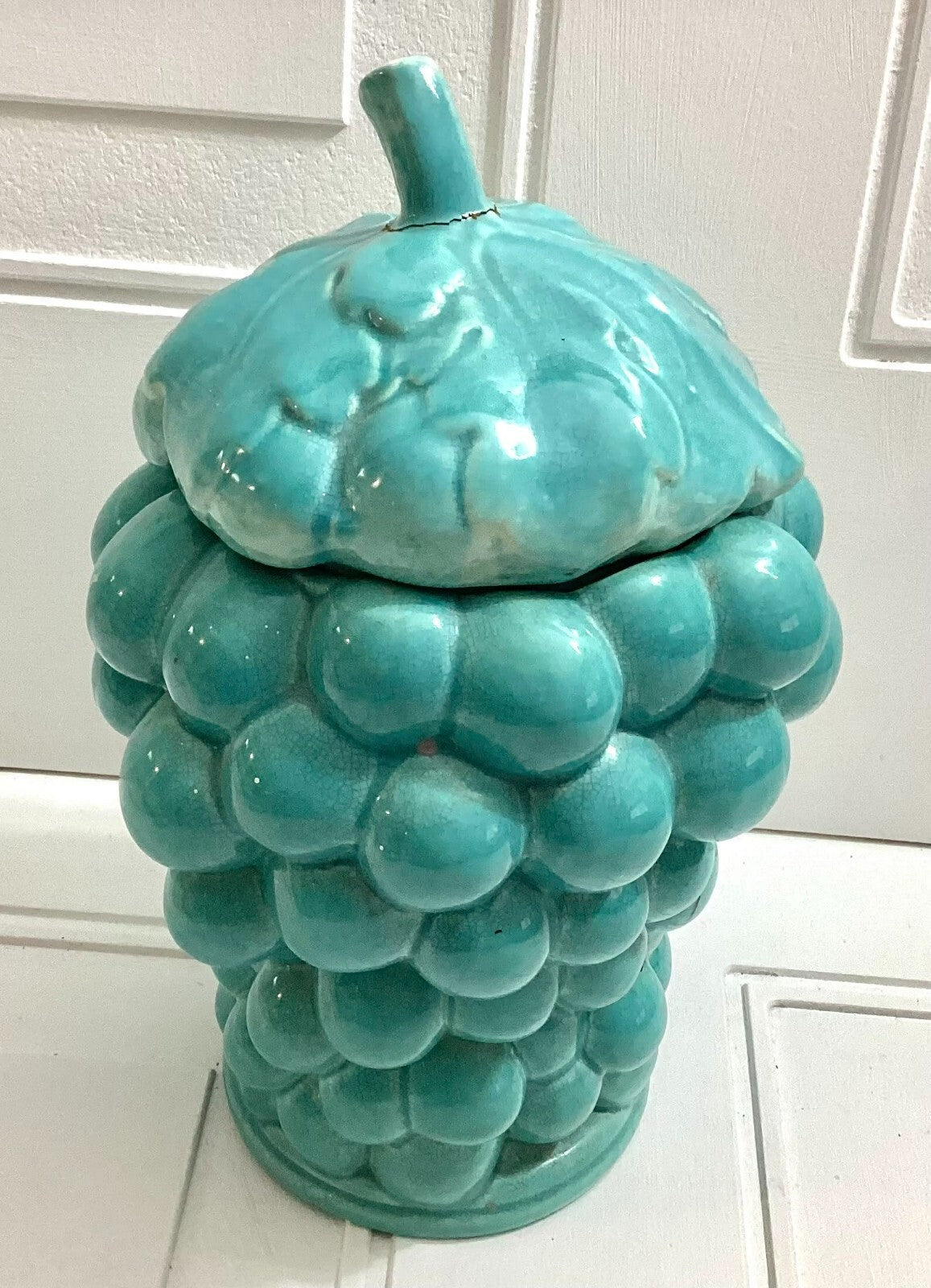 Vintage Red Wing Pottery Green Grapes 12 Inch Cookie Jar