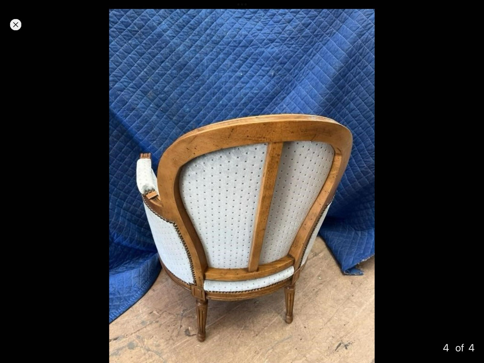 Vintage Ettan Allan Blue Velvet French Bergere Living Room Lounge Armchair