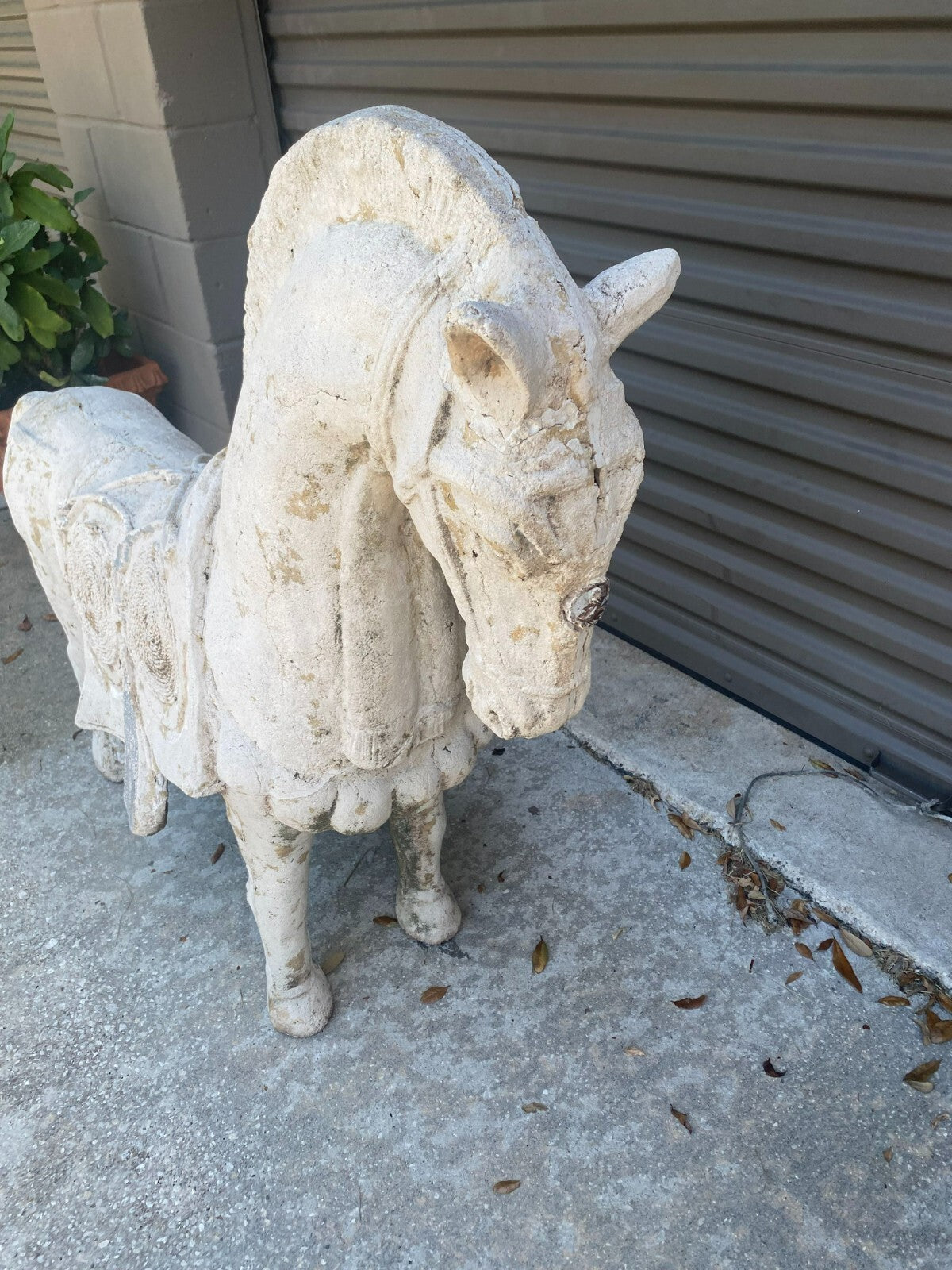 Large White Stylized Plaster Tang Horse Decor Display