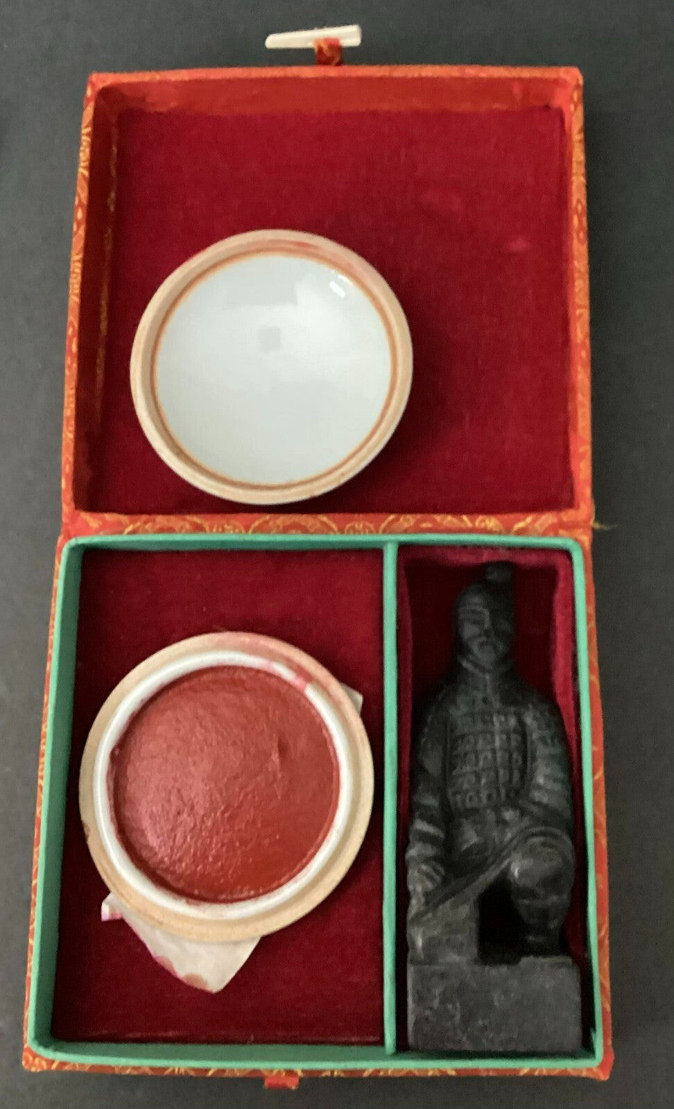 Vintage Asian Jade Stamp Box Set With Red Wax