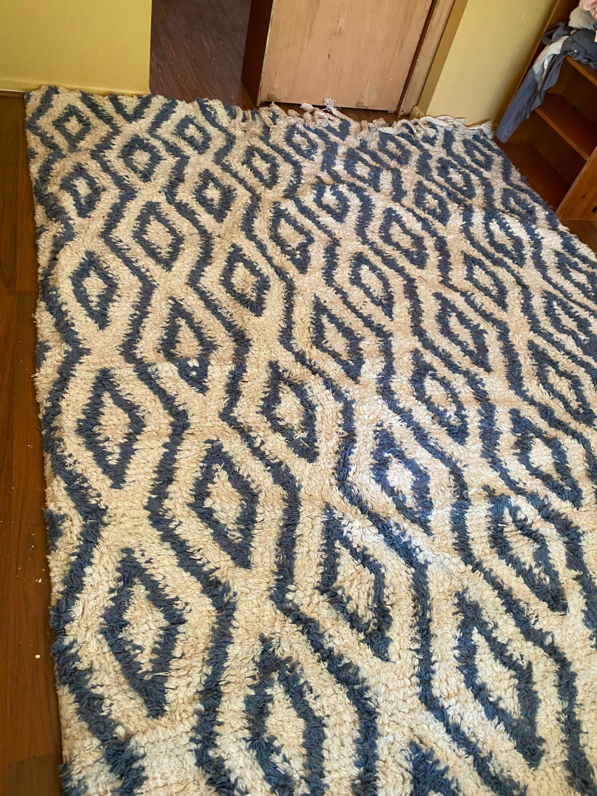 Large Blue White Moroccan Berber Shag 8'6