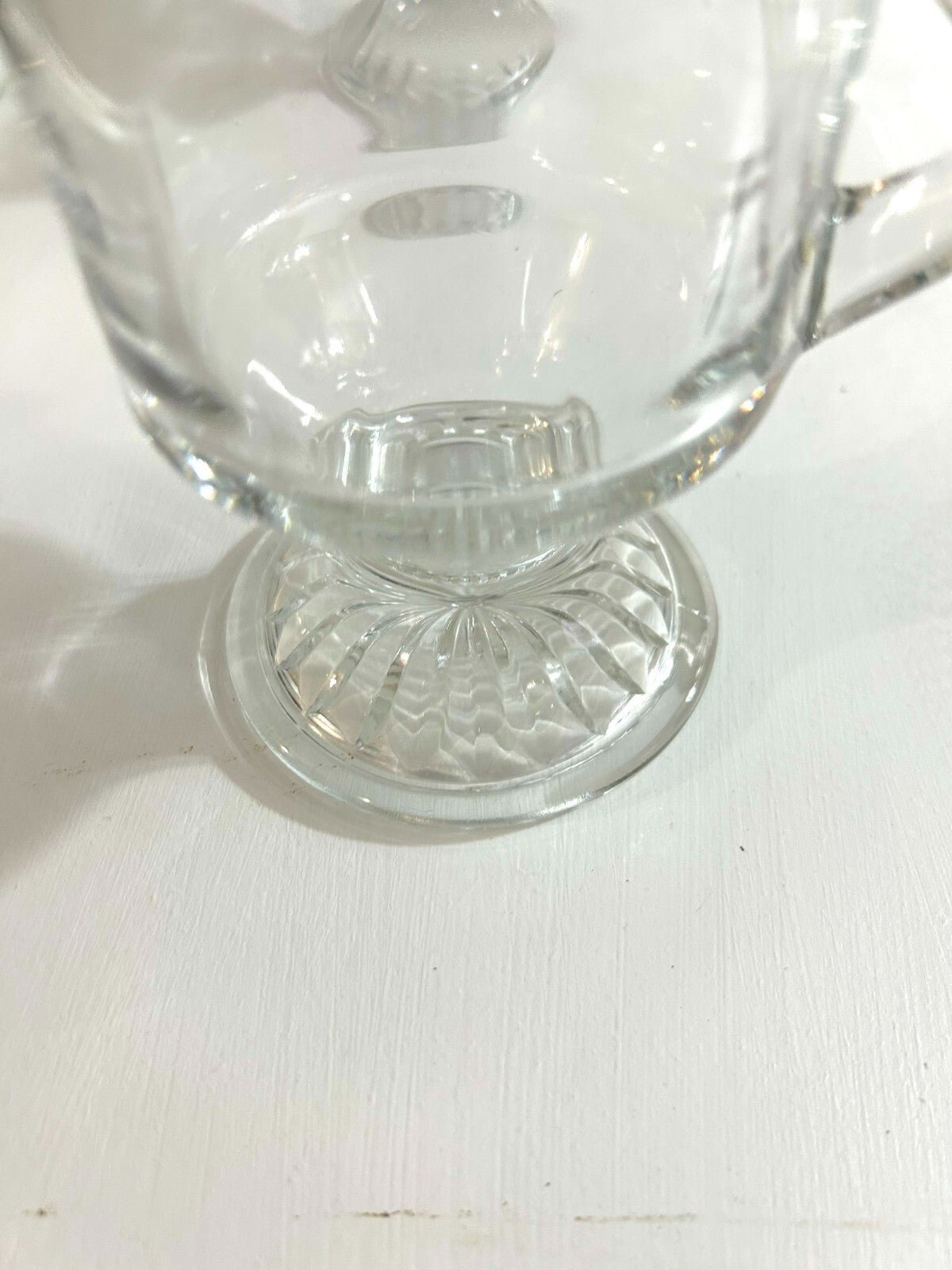 Set Of 4 Clear Floral Etching Footed Irish Coffee Glass Mugs With Handle