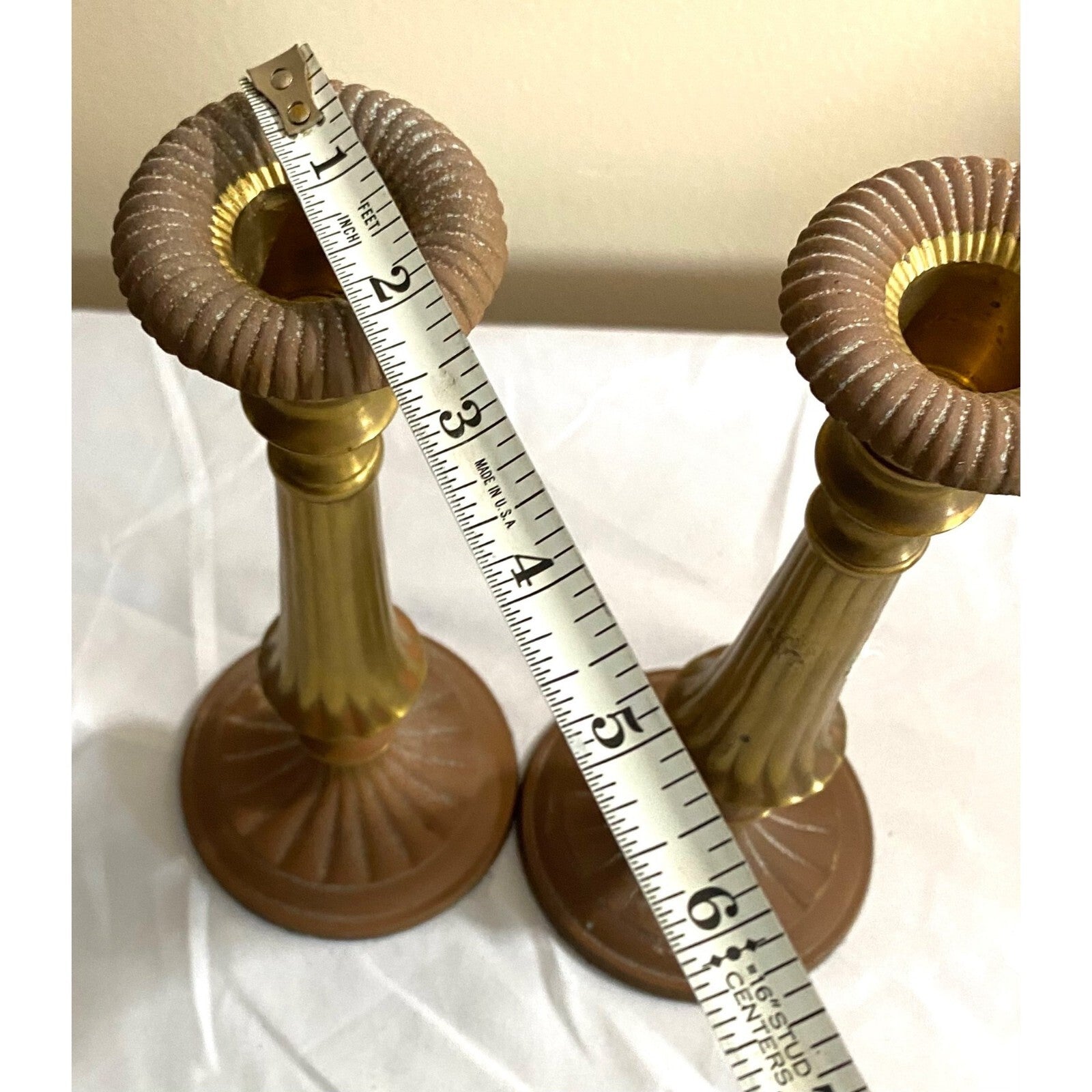 Pair of 2 Antique Brass Candle holders