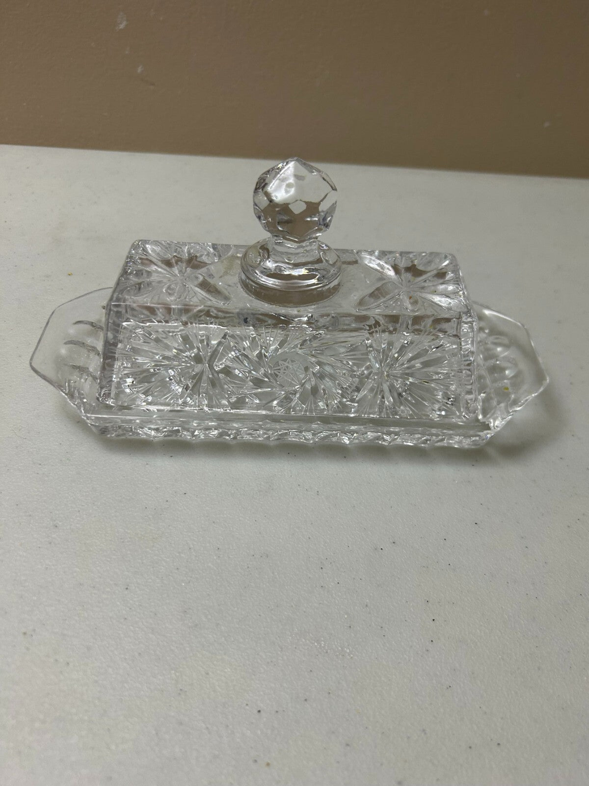 Vintage Clear Glass Diamond Pattern Rectangular Butter Dish With Lid
