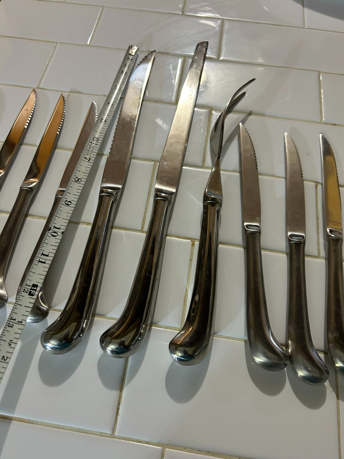 Vintage 10 Pc Estia Stainless Steak ,Dinner, Carving And Bread Knives