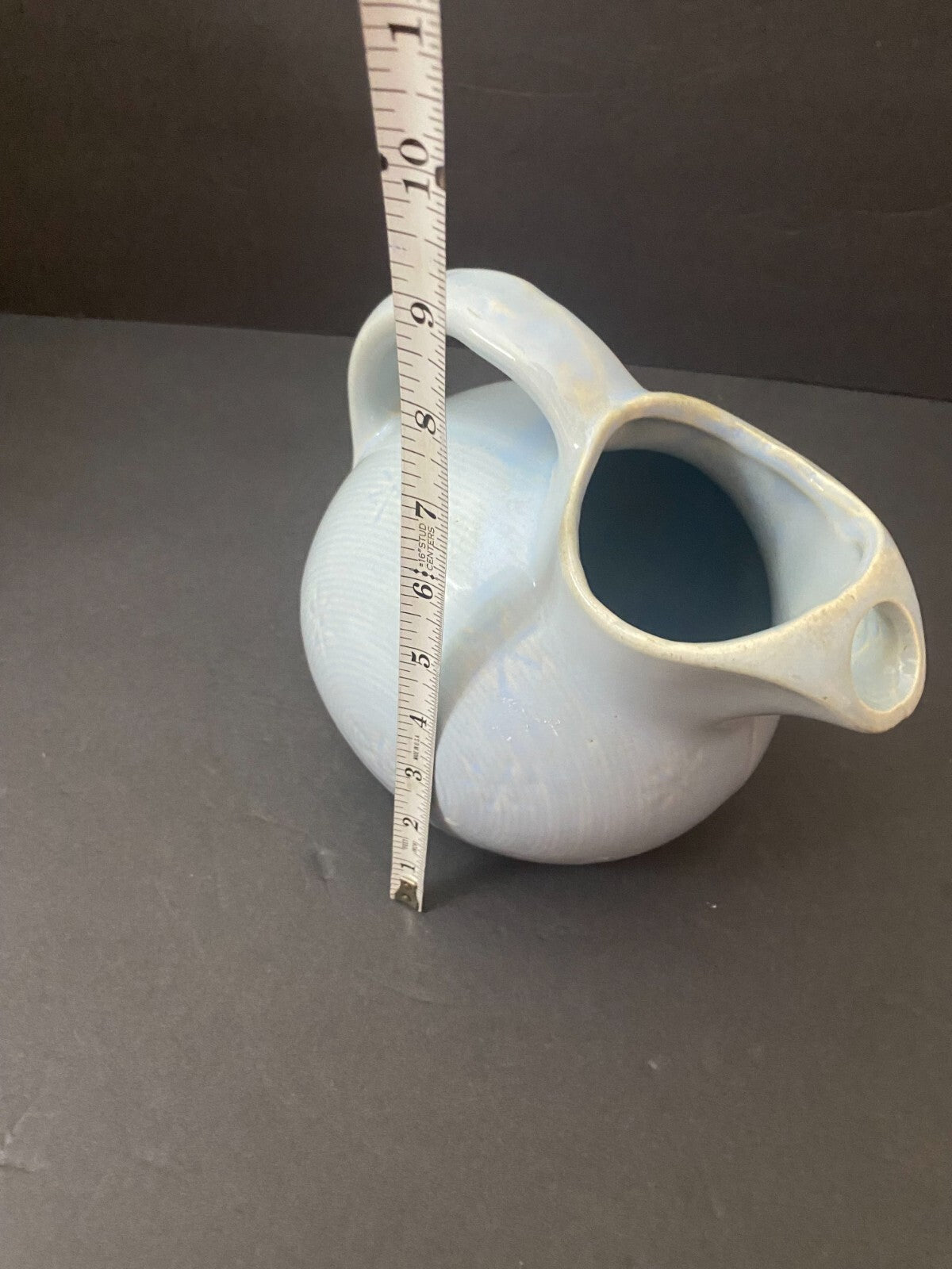 Vintage Light Blue Pottery Ball Pitcher