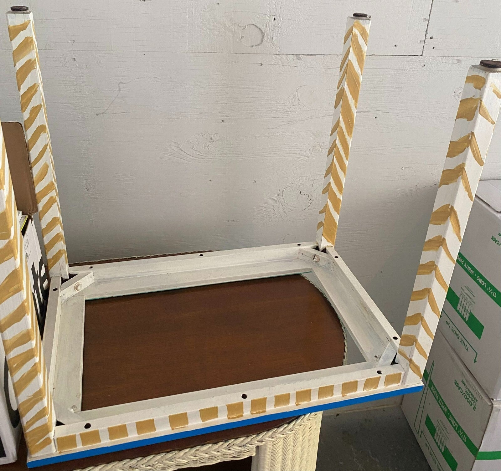 Hand Painted Rectangular Shaped Removable Top Side Table 25.5 X 17 X 22.5 In