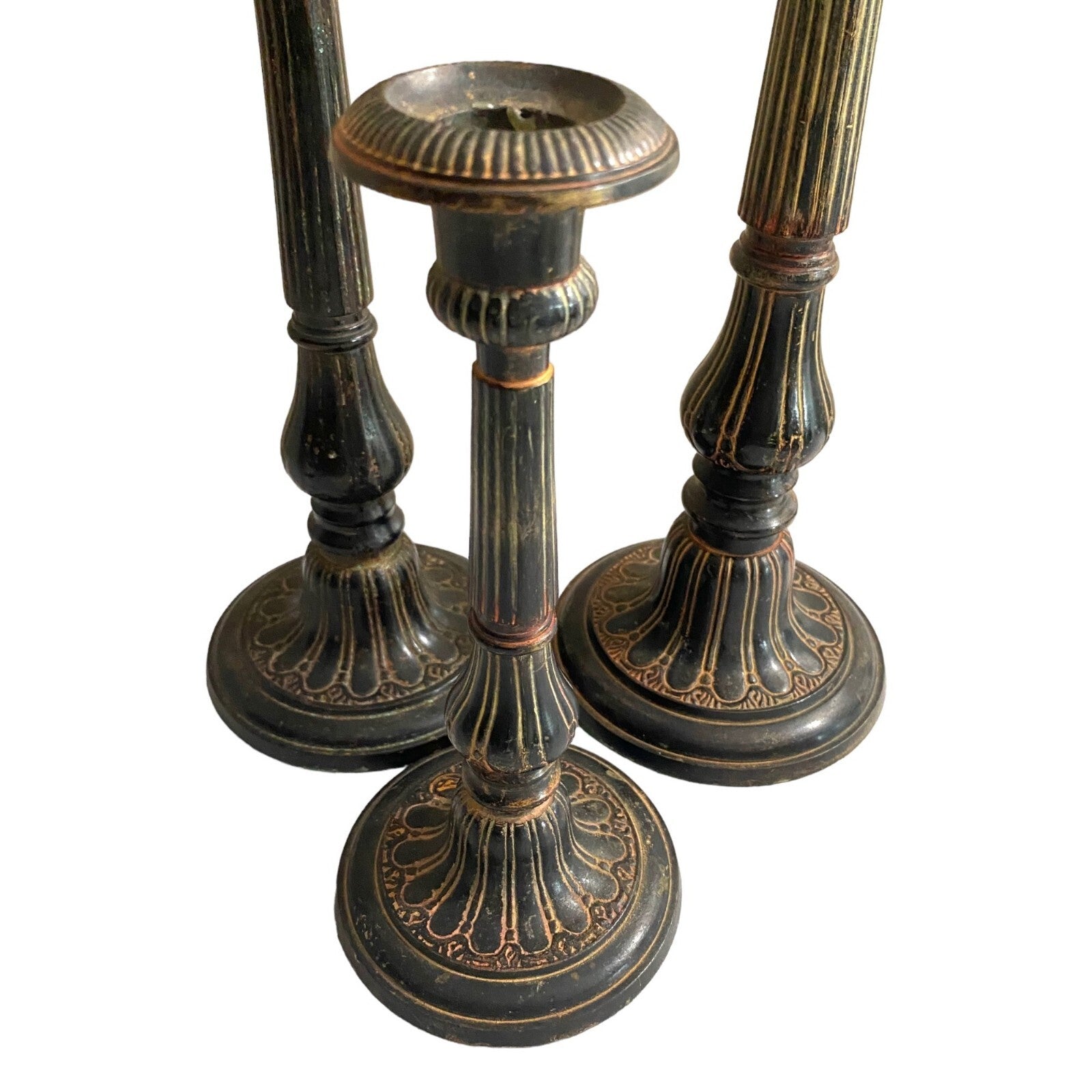 Stunning set of 3 Mid Century brass candle holders