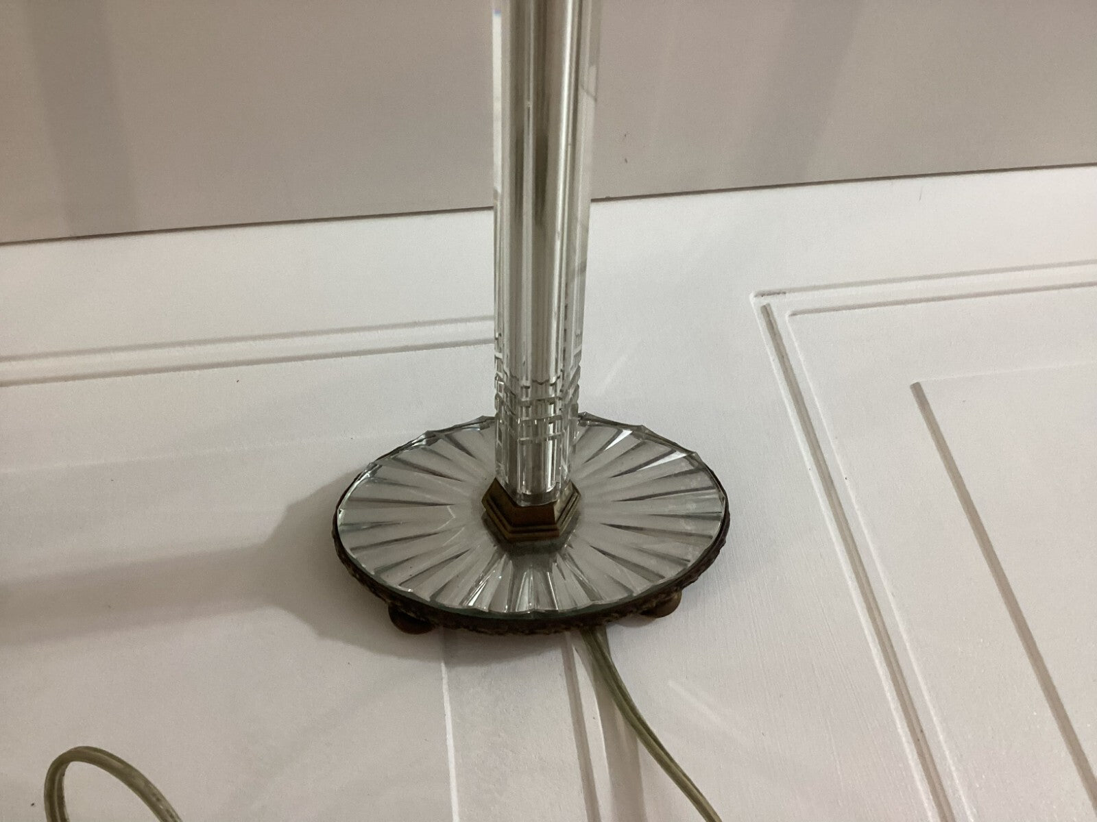 Set Of 2 Vintage Electric Powered 23 Inch Glass Stem Table Lamp With Shade