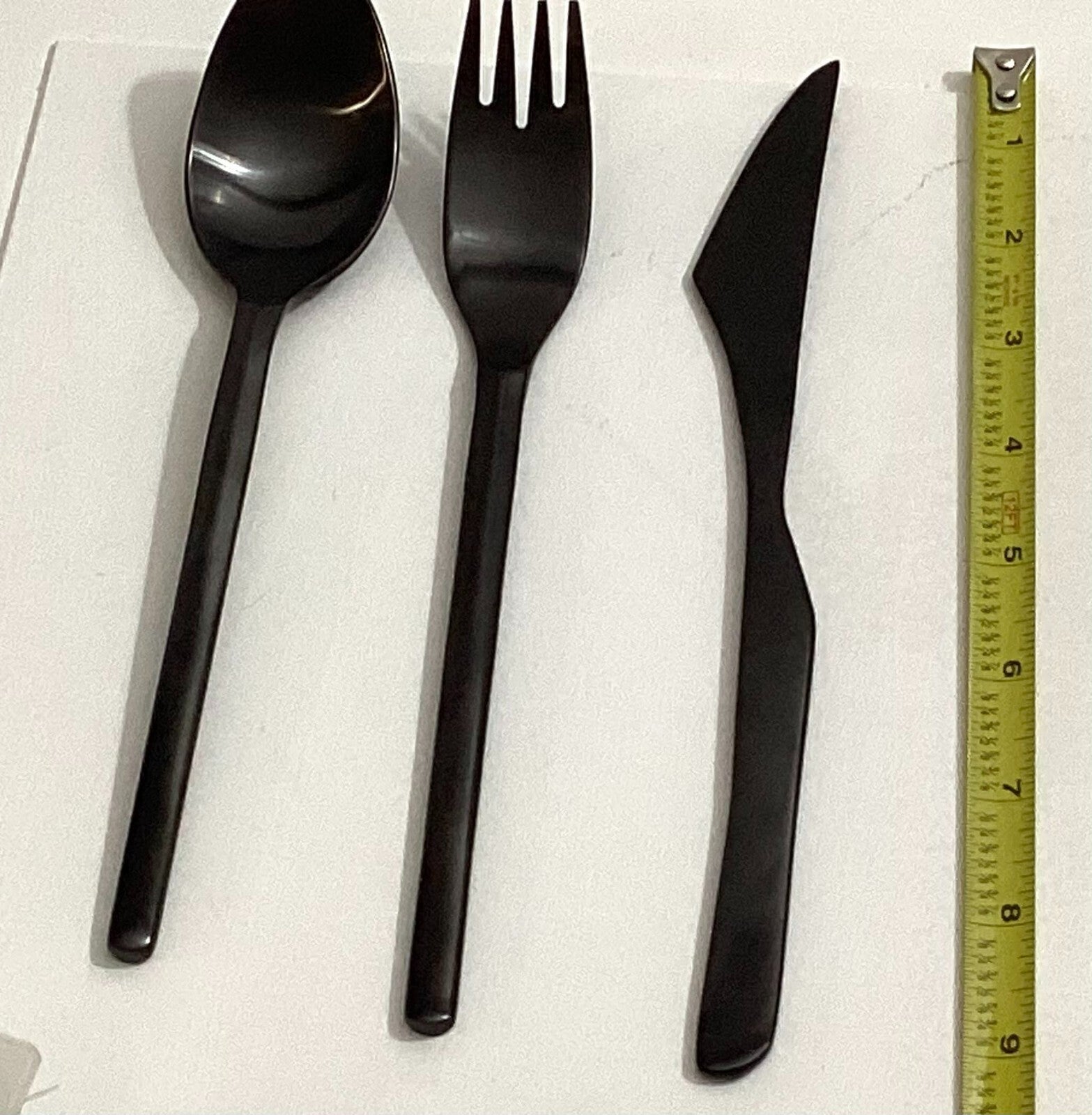 Set Of 9 Black Metal 9 1/4 Inch Cutleries (Knives, Spoons And Forks)