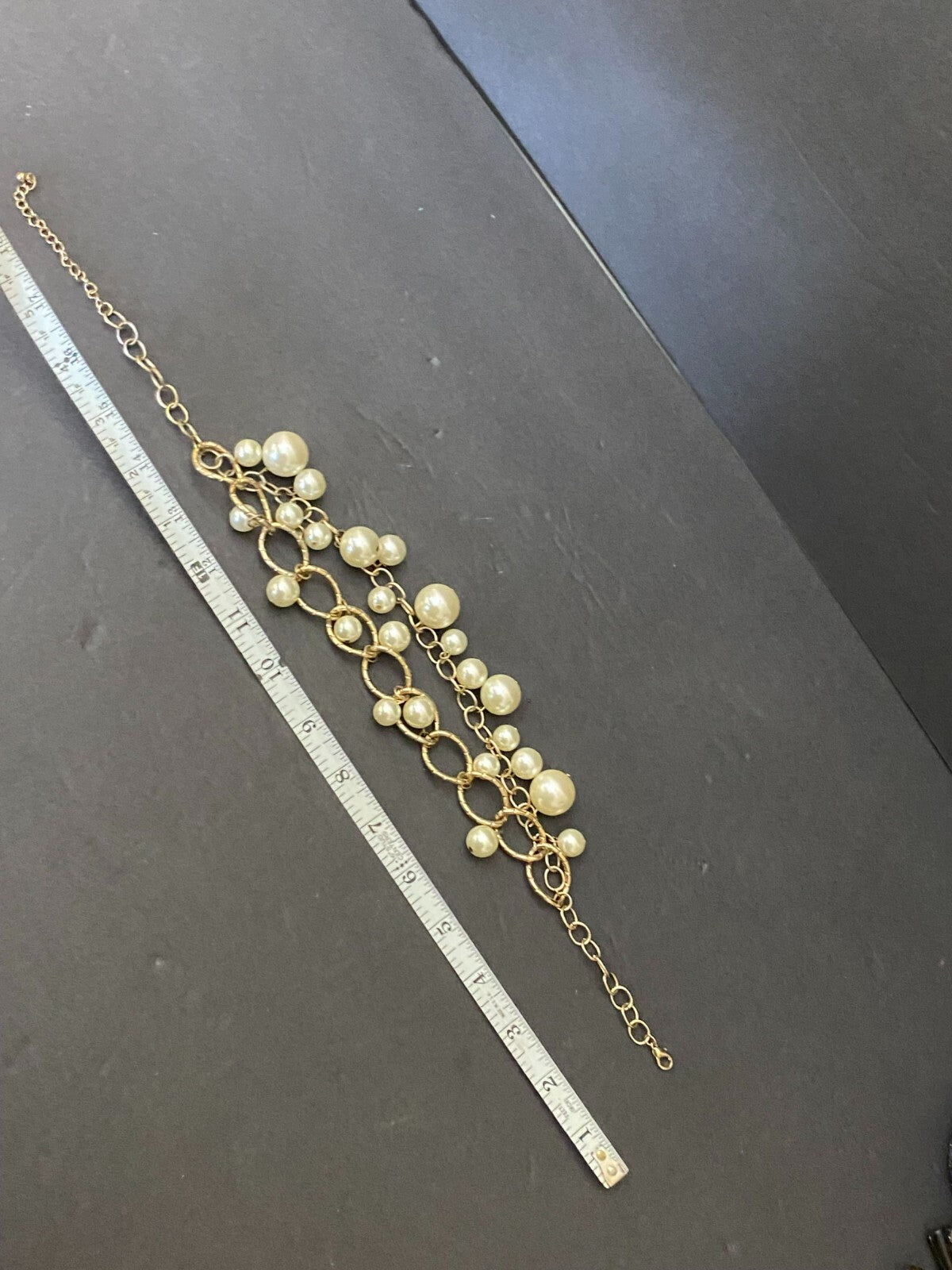 Vintage 19” Layered Faux Pearl And Gold Chain Women Chocker Necklace