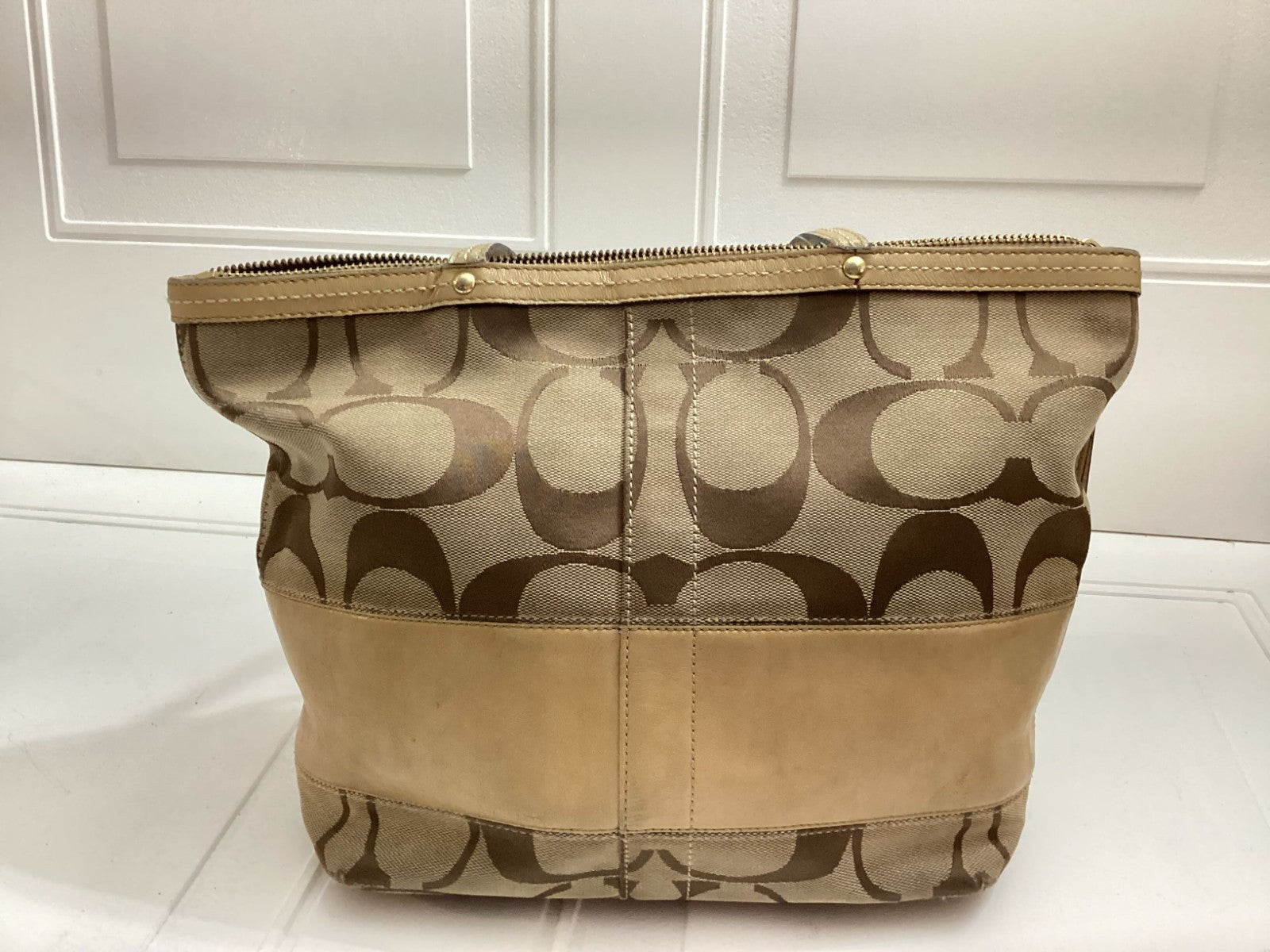 Coach Signature Double Handle Canvas Leather Women's Tote Bag