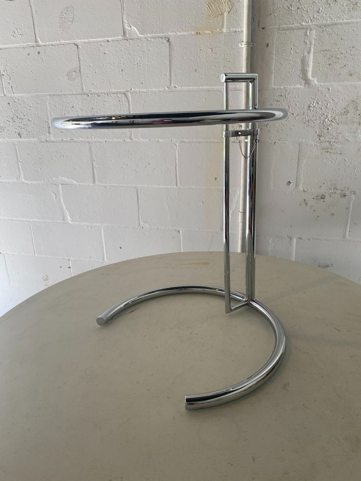 Eilleen Gray Style Chrome Round Glass Top Side Table 20.5 X 23 Inches