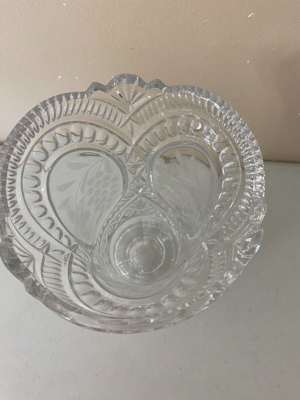 Vintage 10” Crystal Embossed Flower Footed Vase