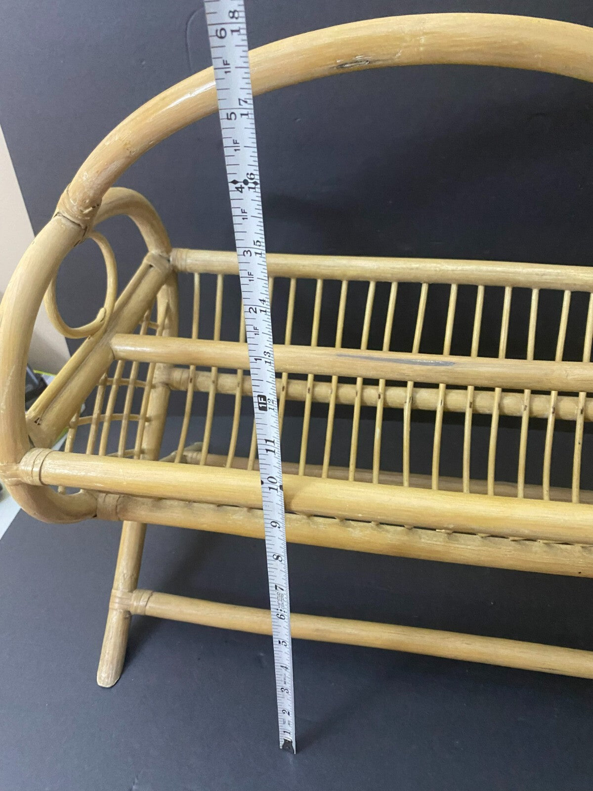 Hand Made Light Brown Rattan Wicker Organizer Basket For Magazines 18x10x18 In
