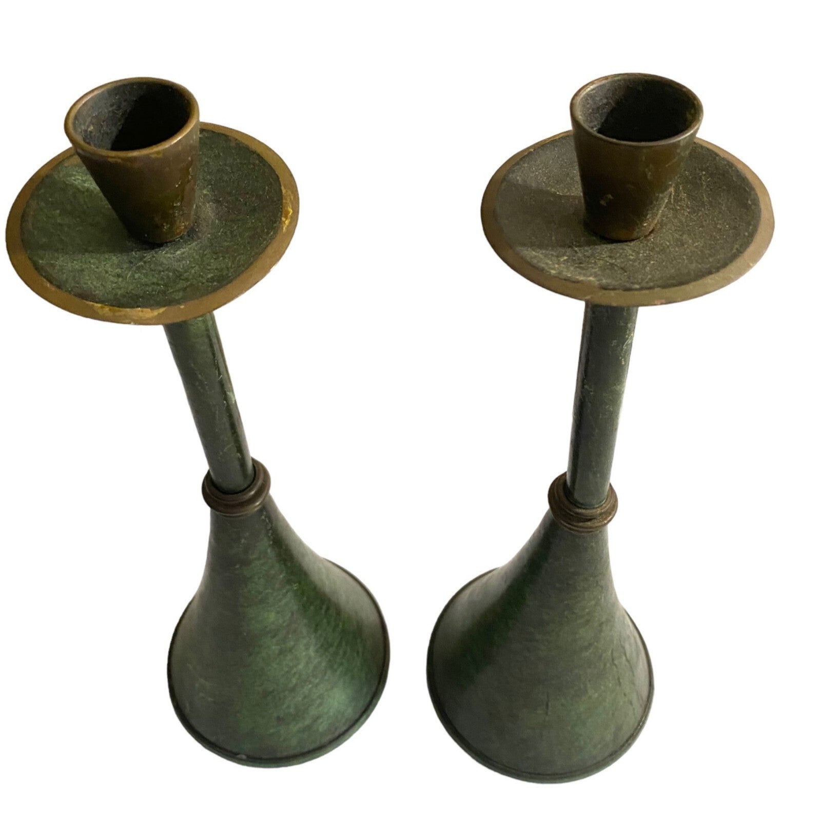 Mid Century Set of 2 Brass Candle Holders