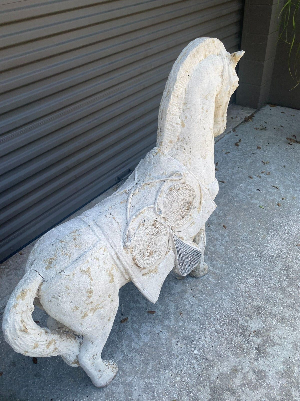 Large White Stylized Plaster Tang Horse Decor Display
