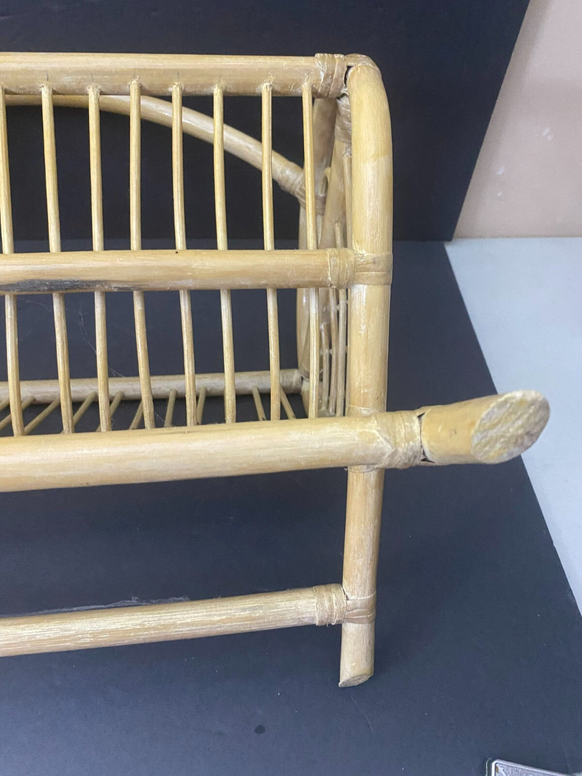 Hand Made Light Brown Rattan Wicker Organizer Basket For Magazines 18x10x18 In