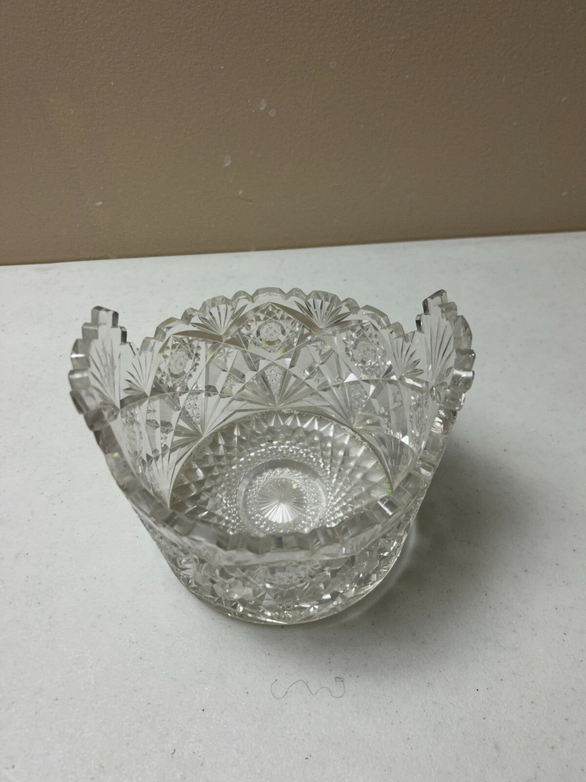 American Brilliant Crystal Cut Glass Saw Tooth Edge Ice Bucket